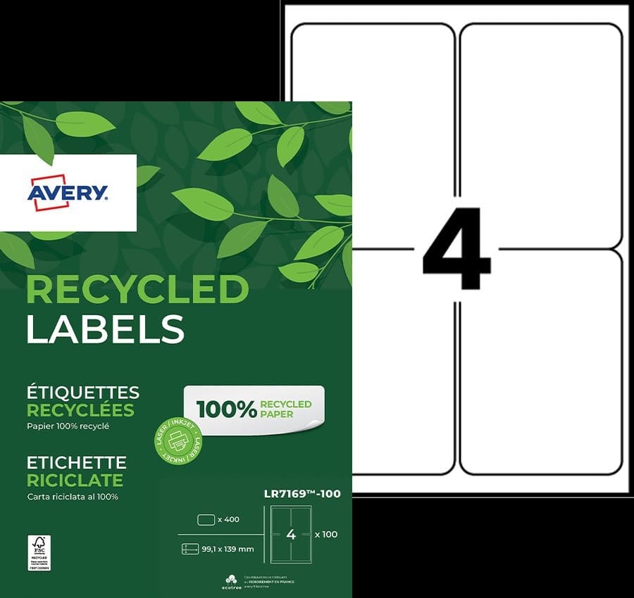 Etiket Avery LR7169-100 99.1x139 mm recycled wit 400 stuks 2