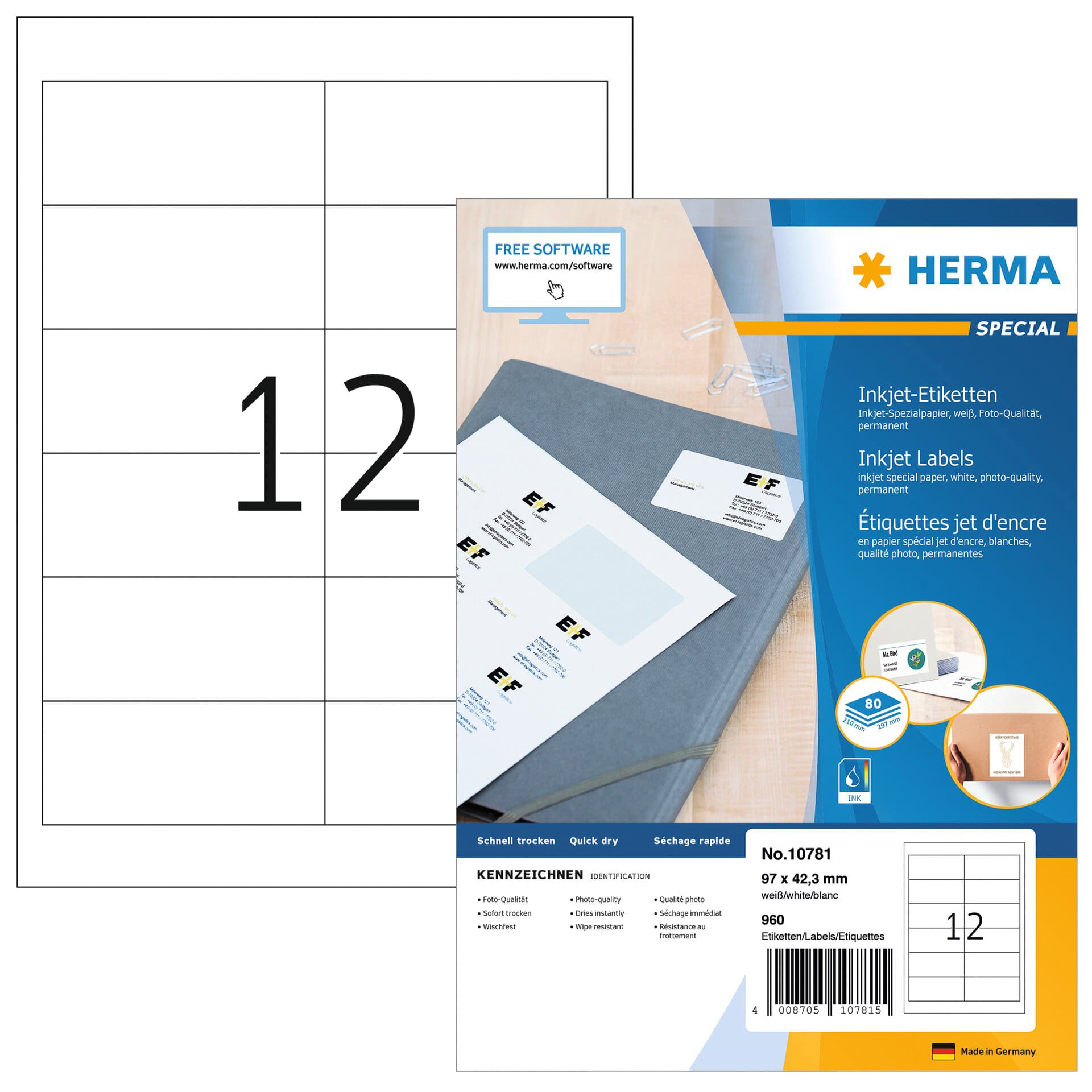 Etiket HERMA 10781 97x42.3mm wit 960 stuks