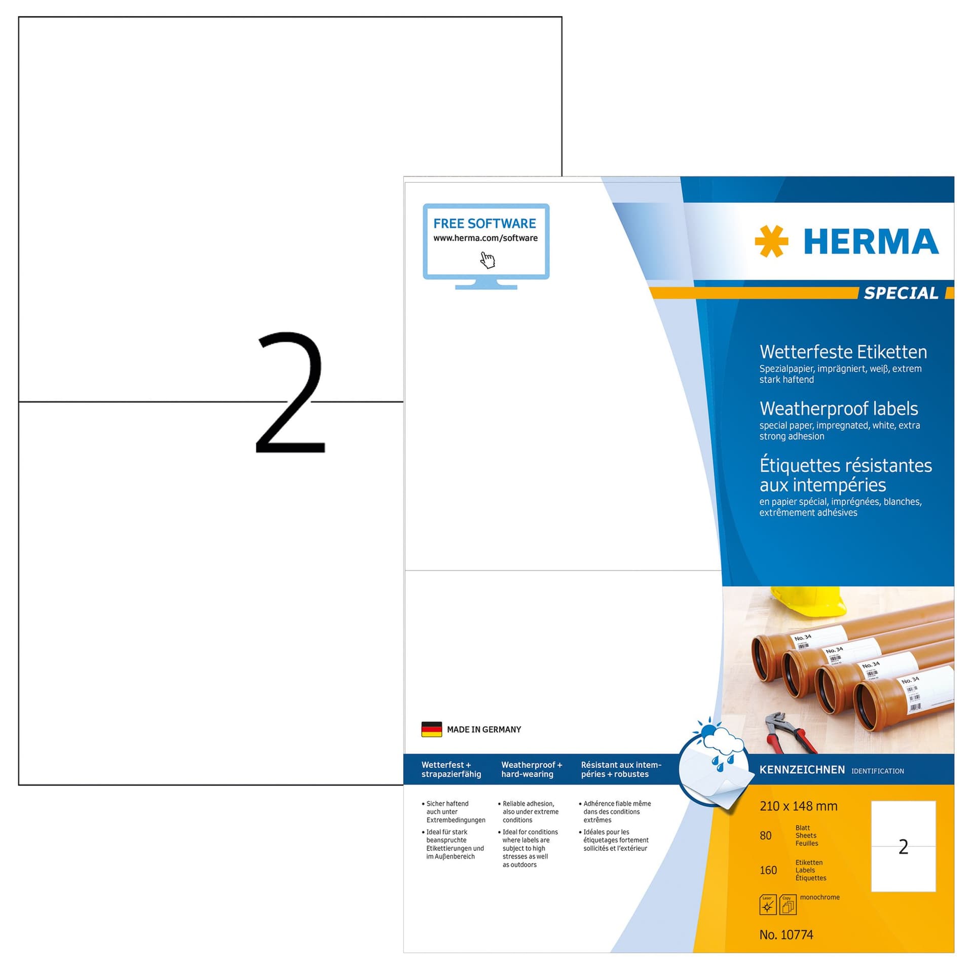 Etiket HERMA 10774 210x148mm weerbestendig wit 160 stuks