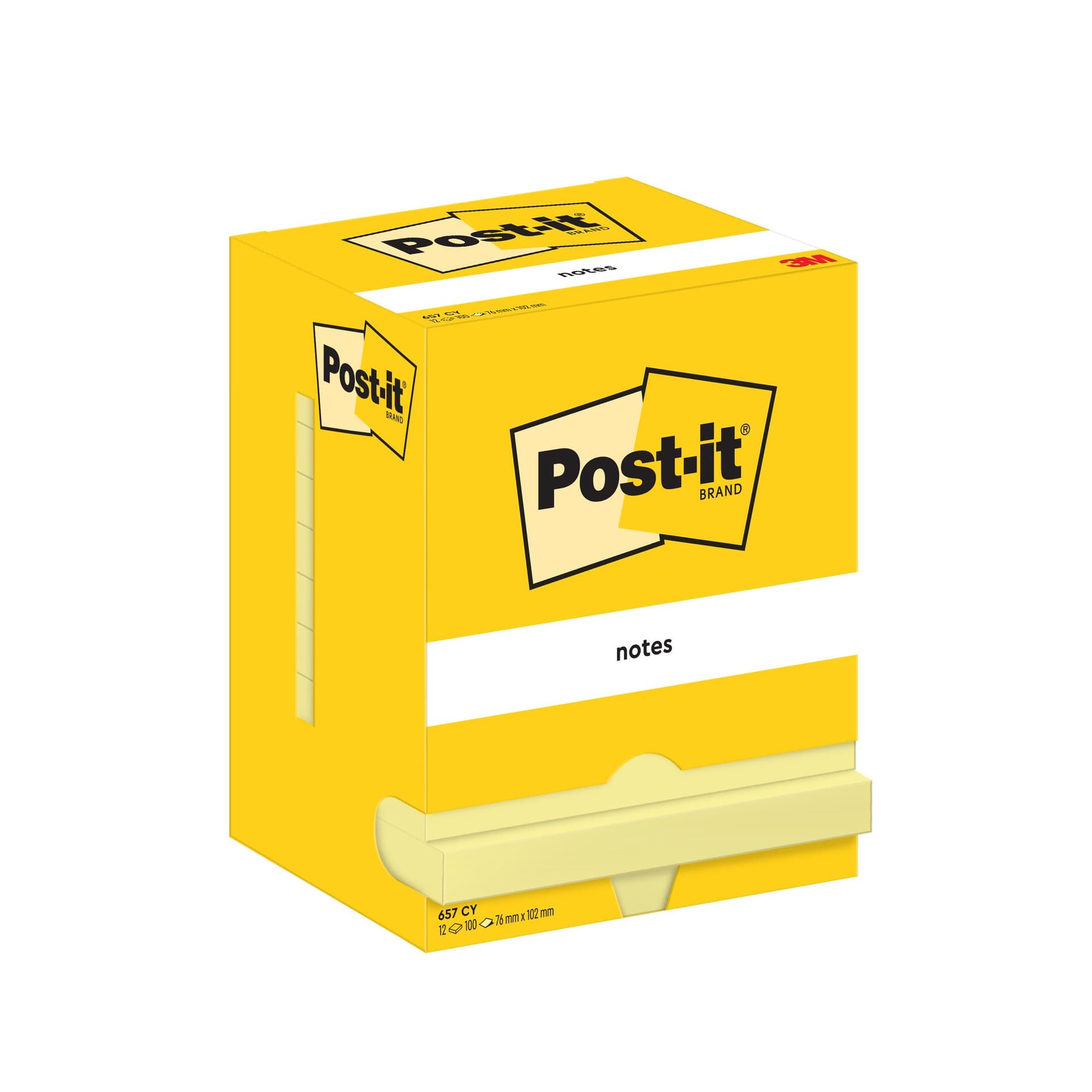 Memoblok Post-it 657 76x102mm geel 12 stuks 2