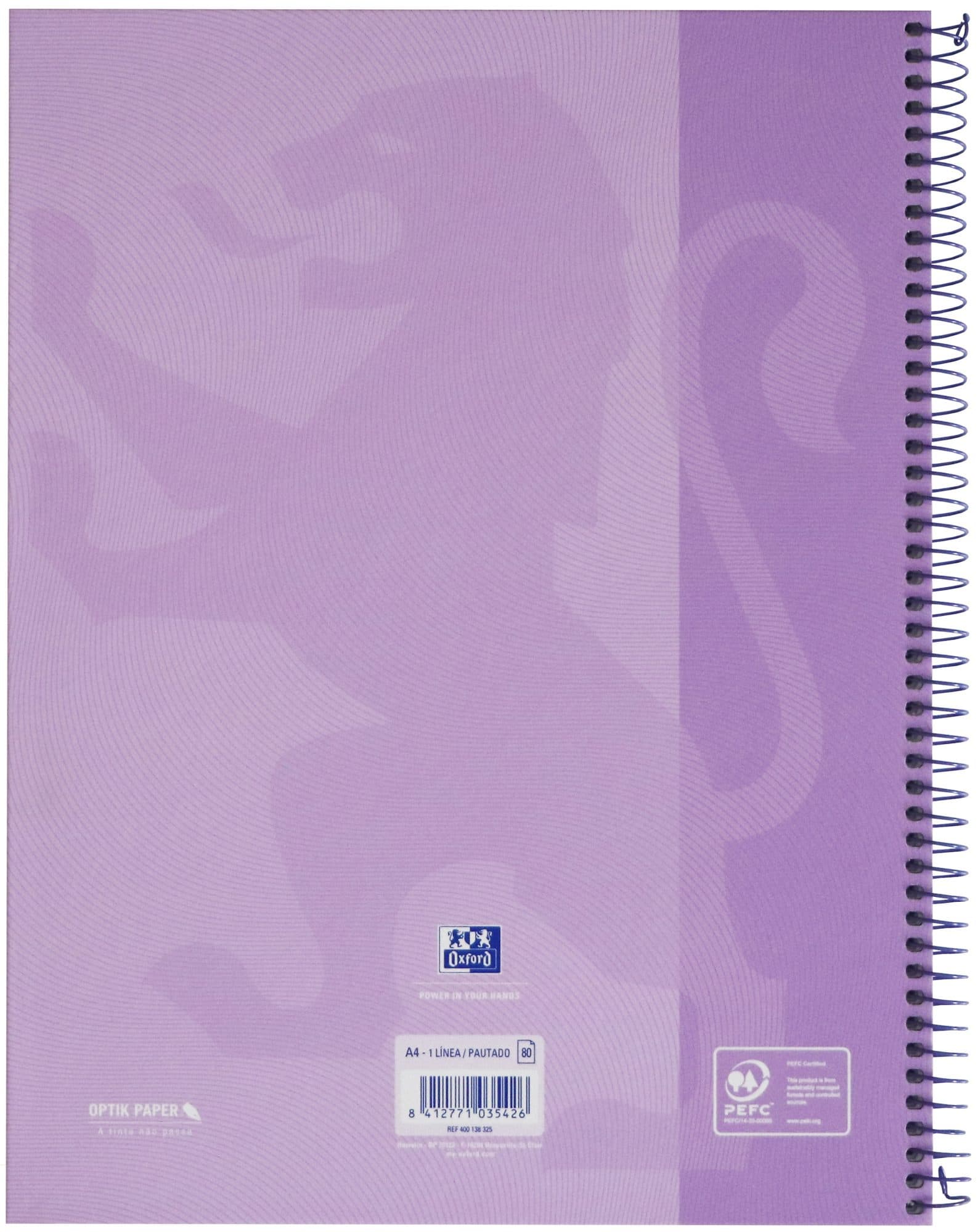Notitieboek Oxford Touch Europeanbook A4+ 4-gaats lijn 160 pagina's pastel paars 4