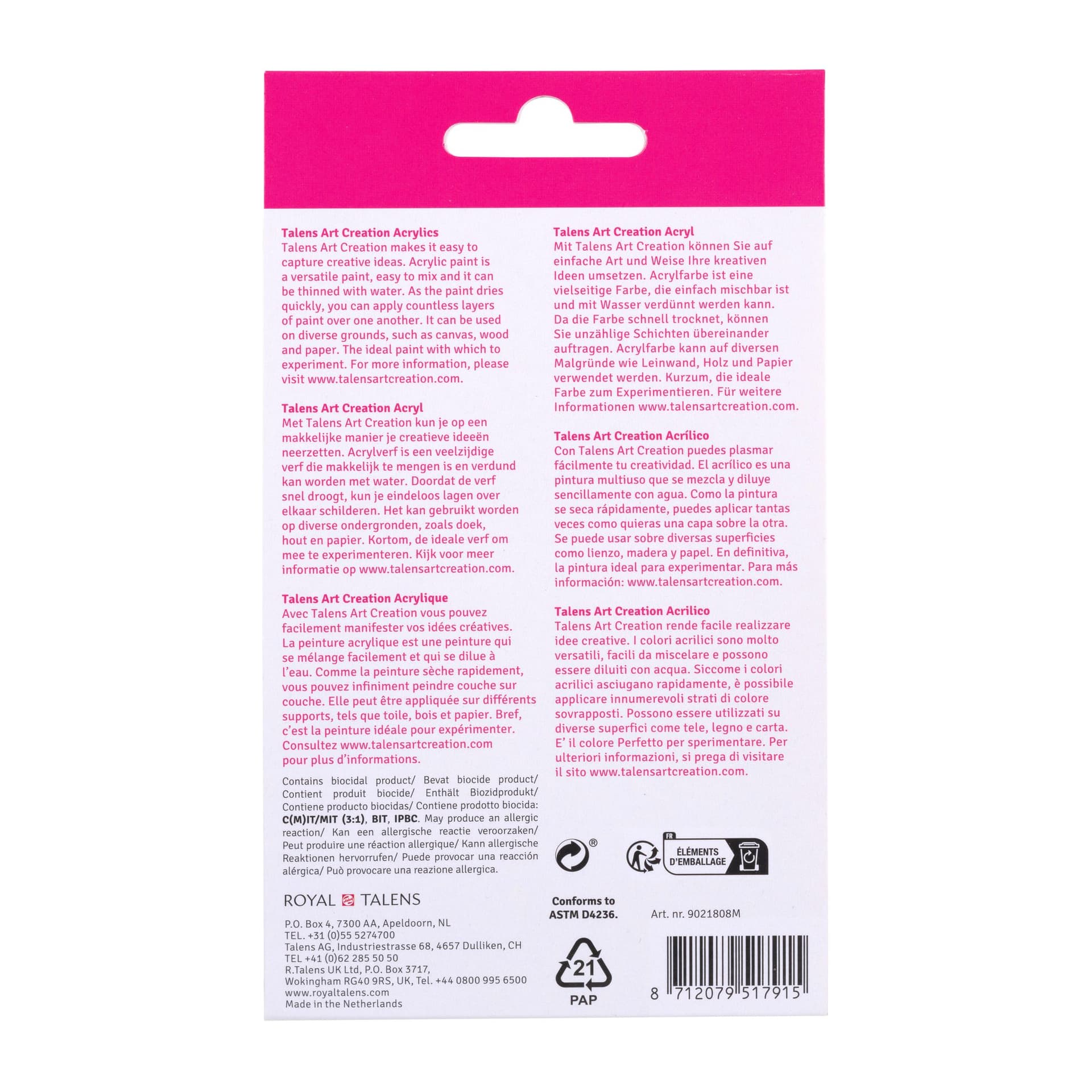 Acrylverf Talens Art Creation assorti 8 tubes à 12ml 4
