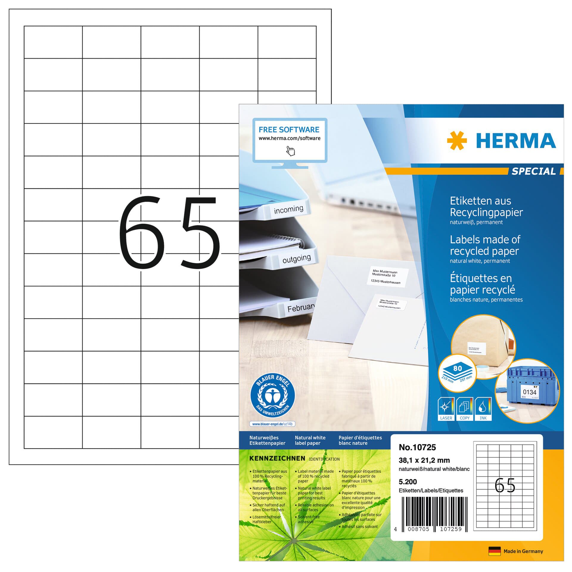 Etiket HERMA recycling 10725 38.1x21.2mm wit 5200 stuks