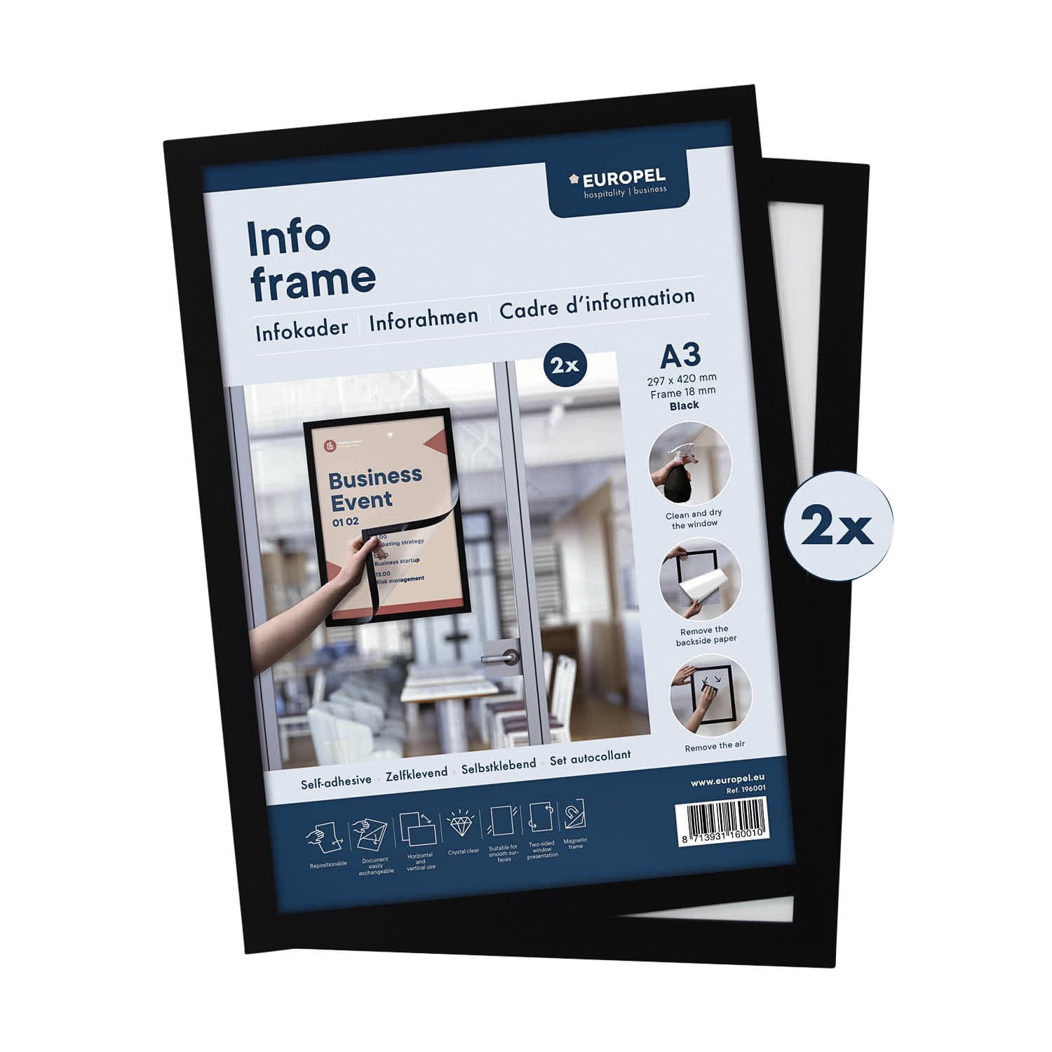Infokader Europel zelfklevend A3 zwart 2