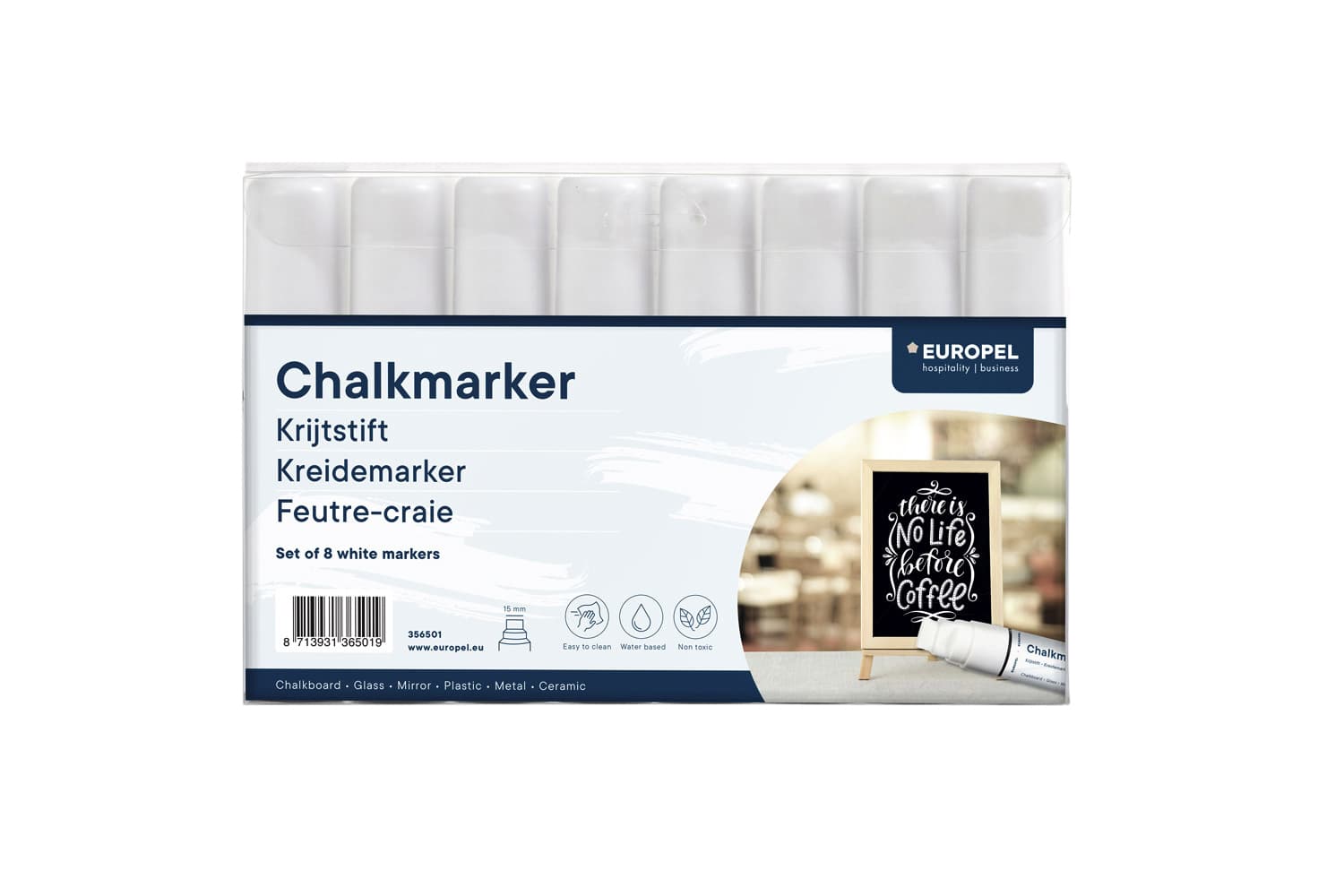 Krijtstift Europel 15mm wit etui 8 stuks 2