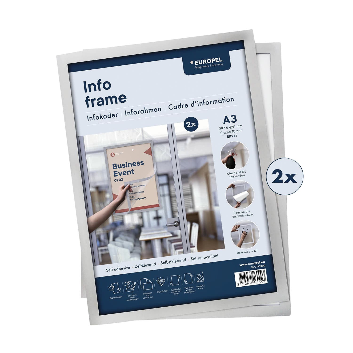 Infokader Europel zelfklevend A3 zilver 2