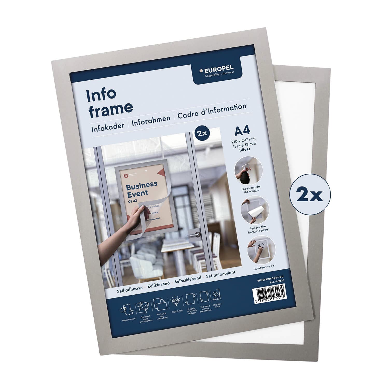 Infokader Europel zelfklevend A4 zilver 2