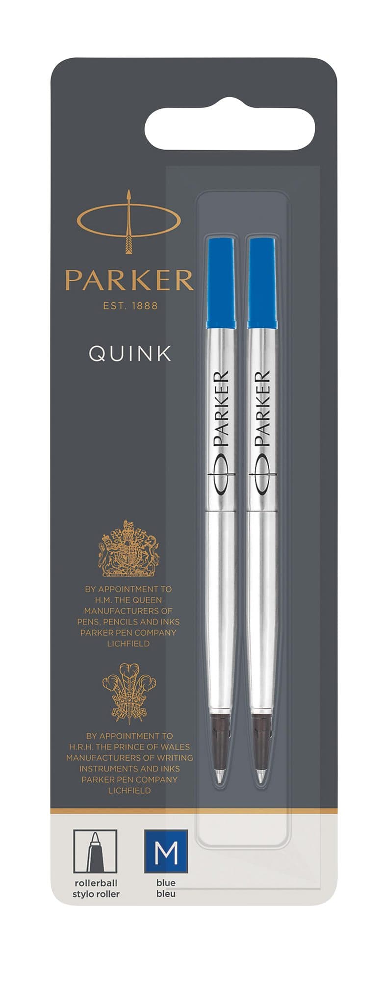 Rollerpenvulling Parker Quink medium blauw blister à 2 stuks