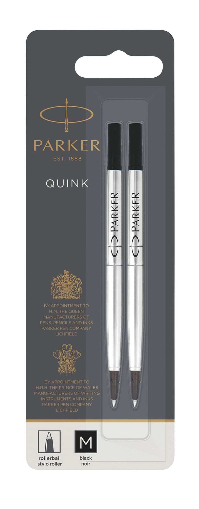 Rollerpenvulling Parker Quink medium zwart blister à 2 stuks