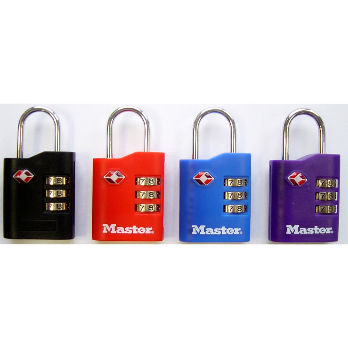 Hangslot Masterlock 3-cijfer combi TSA set van 2 sloten assorti in willekeurige kleur 30mm 2 stuks 3
