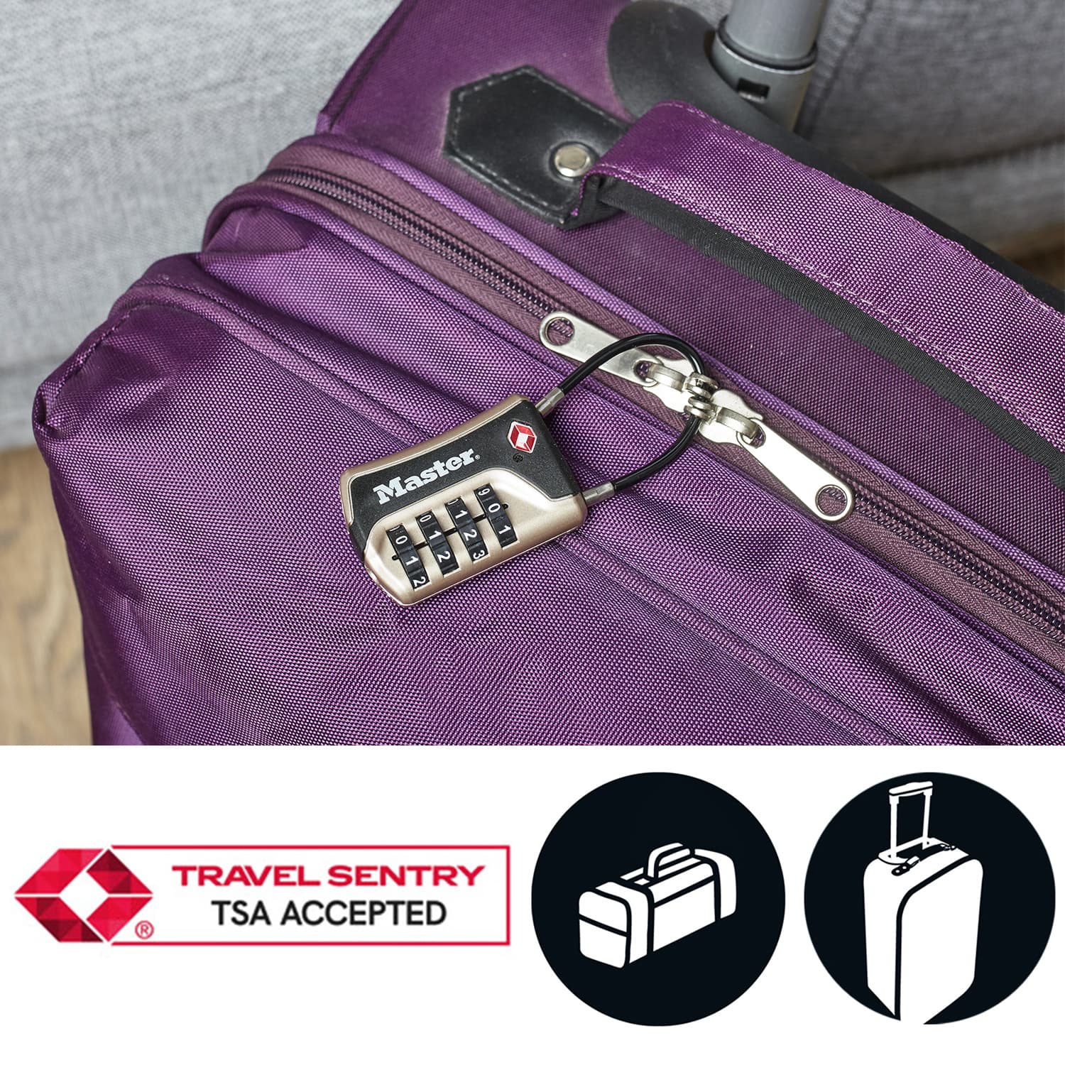 Hangslot Masterlock 4-cijfer combinatie TSA flexibele beugel zwart 35mm 2