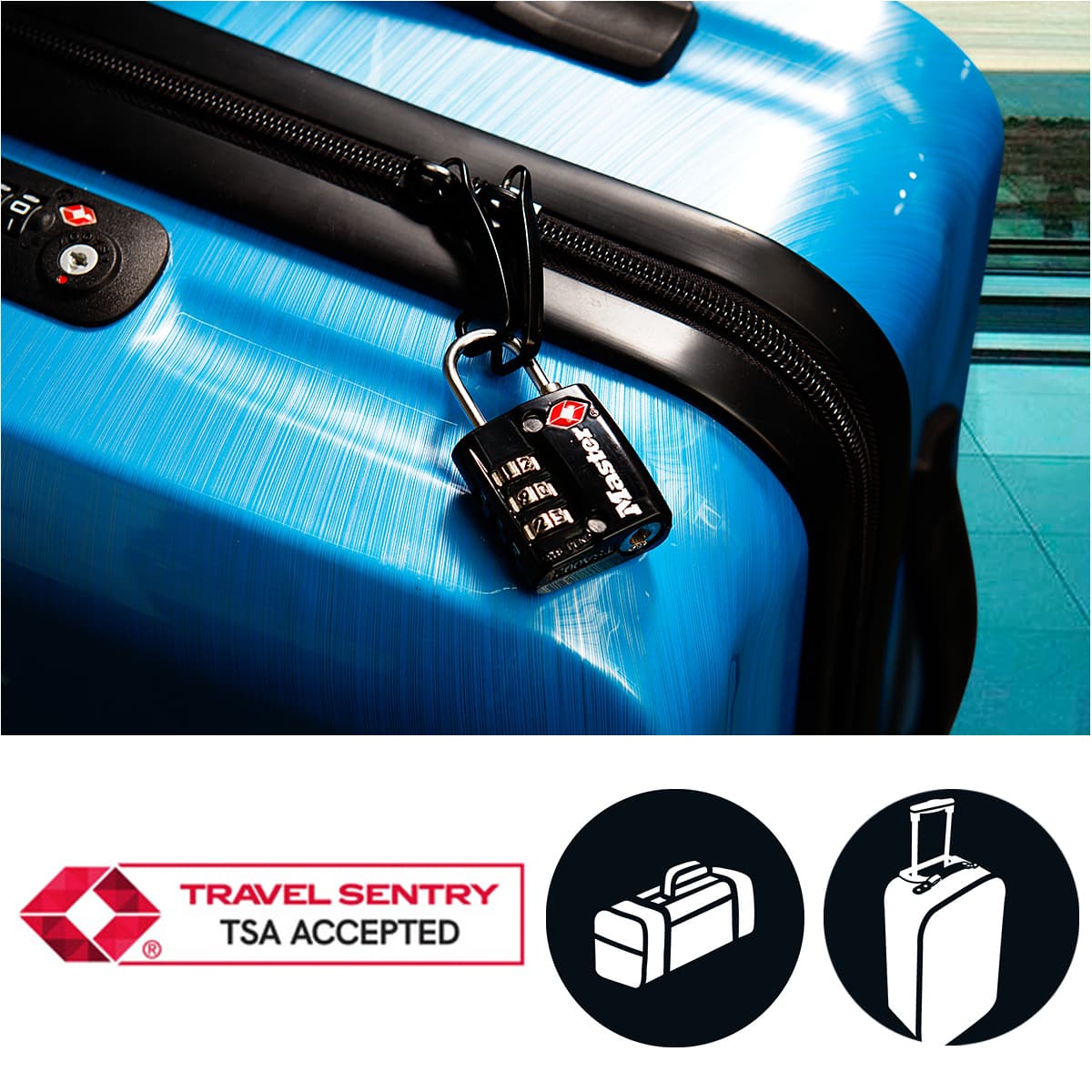 Hangslot Masterlock 3-cijfer combinatie TSA zwart 30mm 2