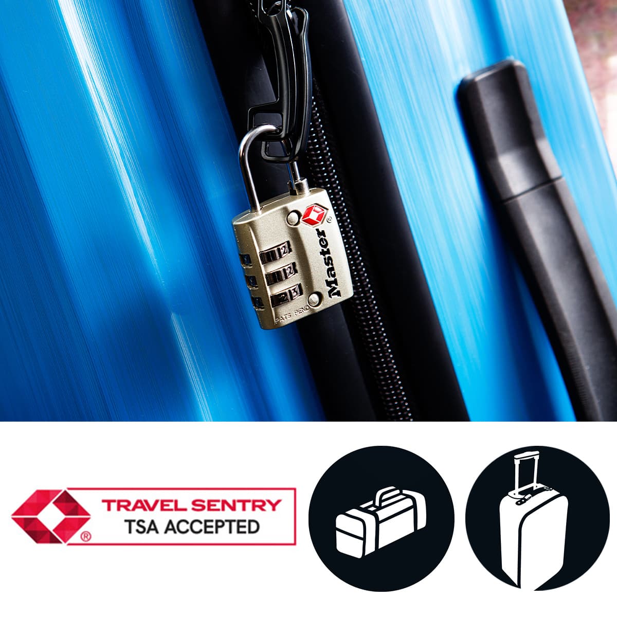 Hangslot Masterlock 3-cijfer combinatie TSA nikkel 30mm 2