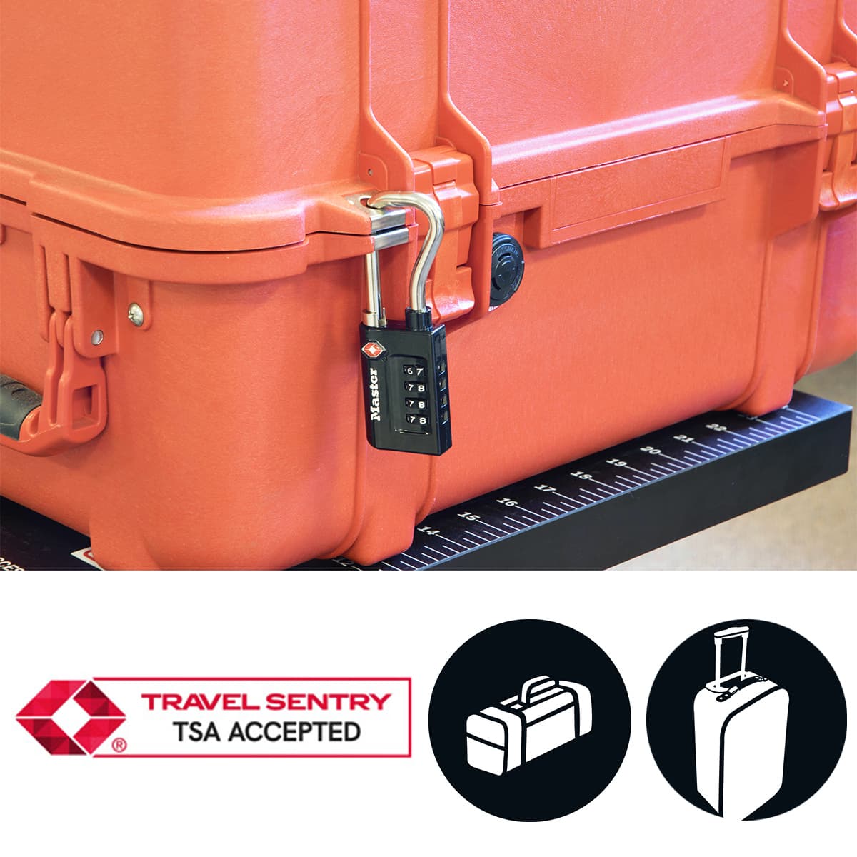 Hangslot Masterlock 4-cijfer combinatie TSA lange beugel zwart 35mm 2