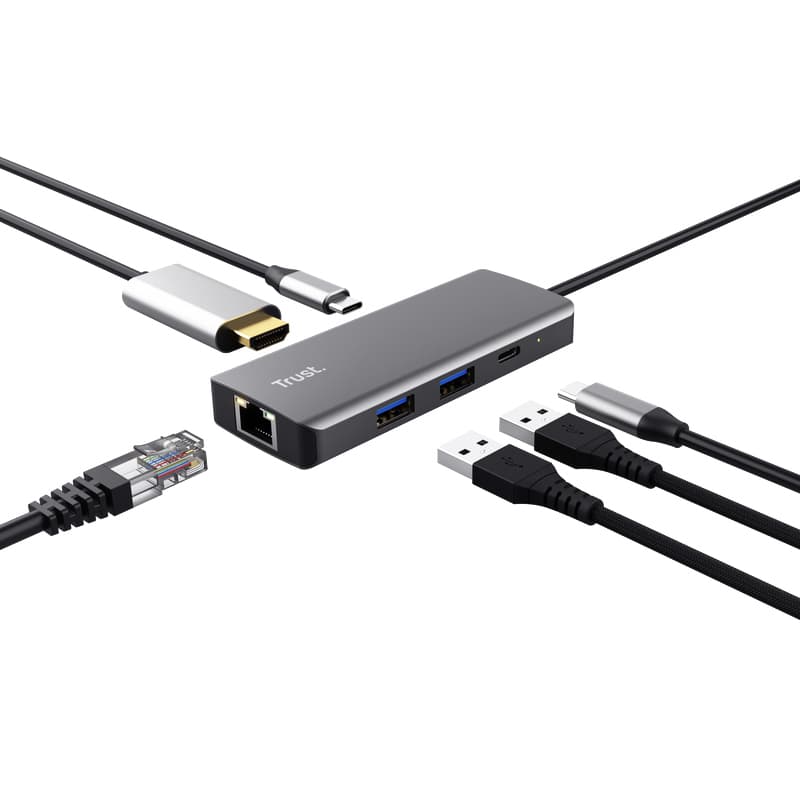 Adapter Trust Dalyx 6-in-1 USB-C multipoort grijs 3