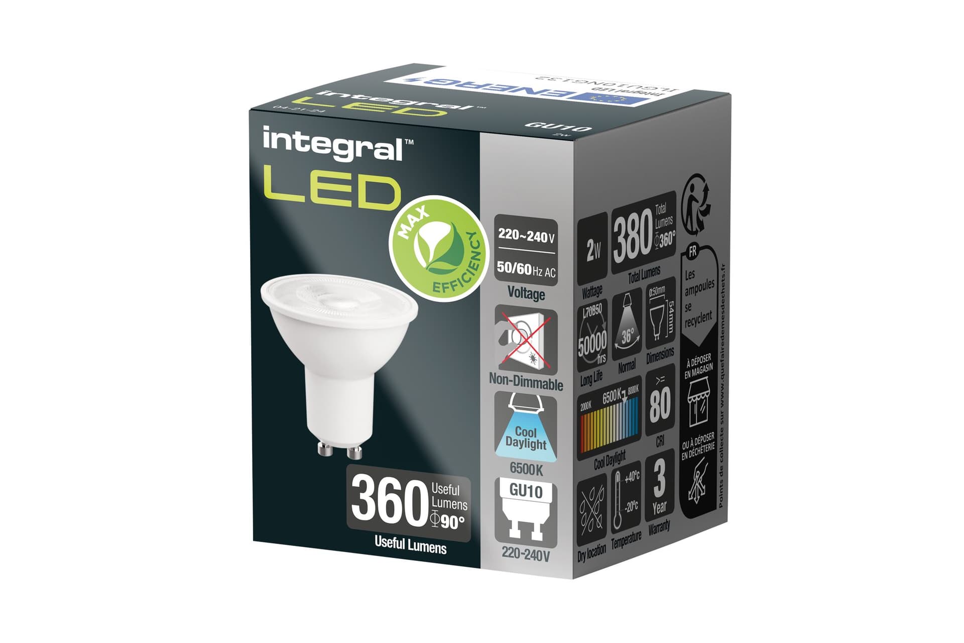 Ledlamp Integral GU10 6500K koel wit 2W 380lumen 2