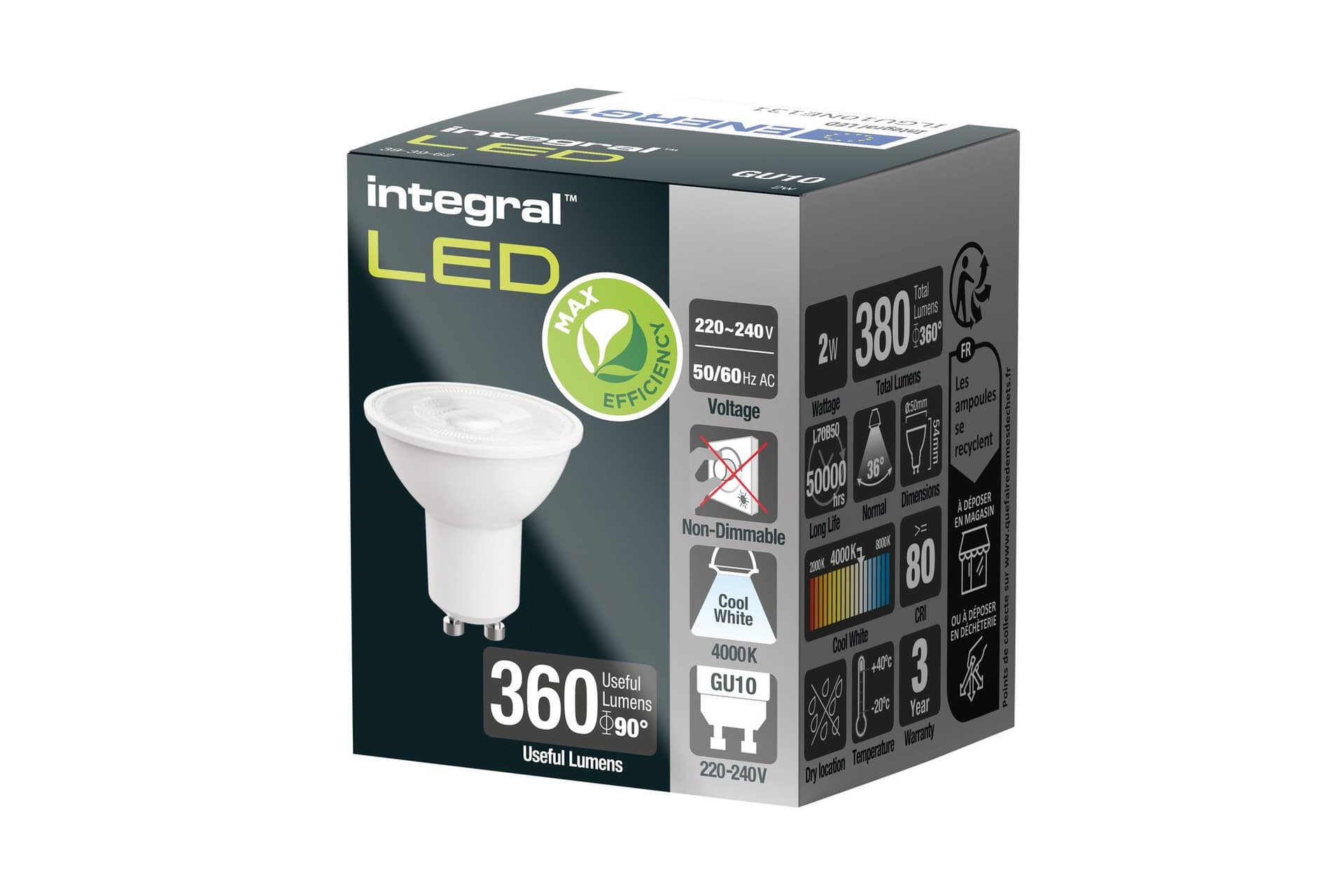 Ledlamp Integral GU10 4000K koel wit 2W 380lumen 2