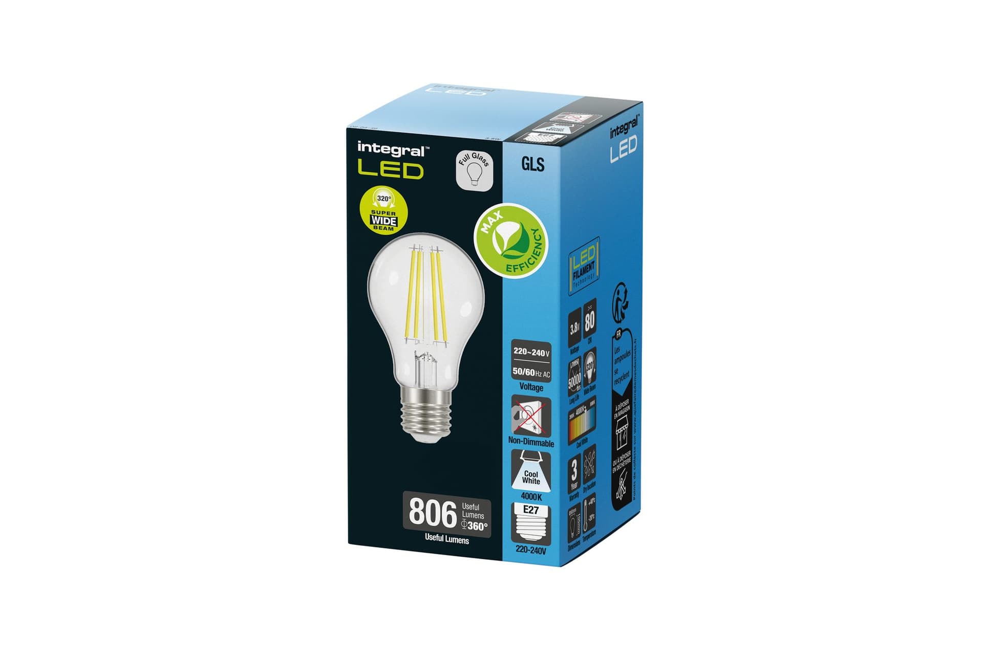 Ledlamp Integral E27 4000K koel wit 3.8W 806lumen 2