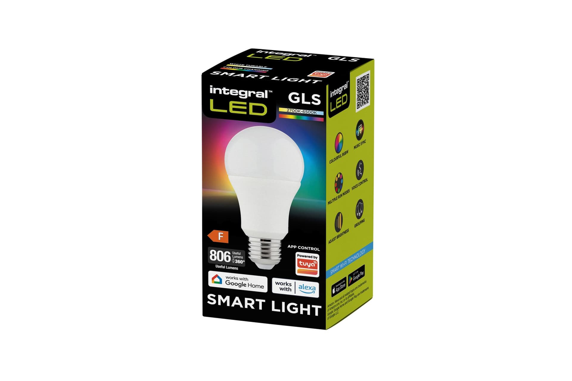 Ledlamp Integral E27 2700-6500K Smart RGBW 8.5W 806lumen 2