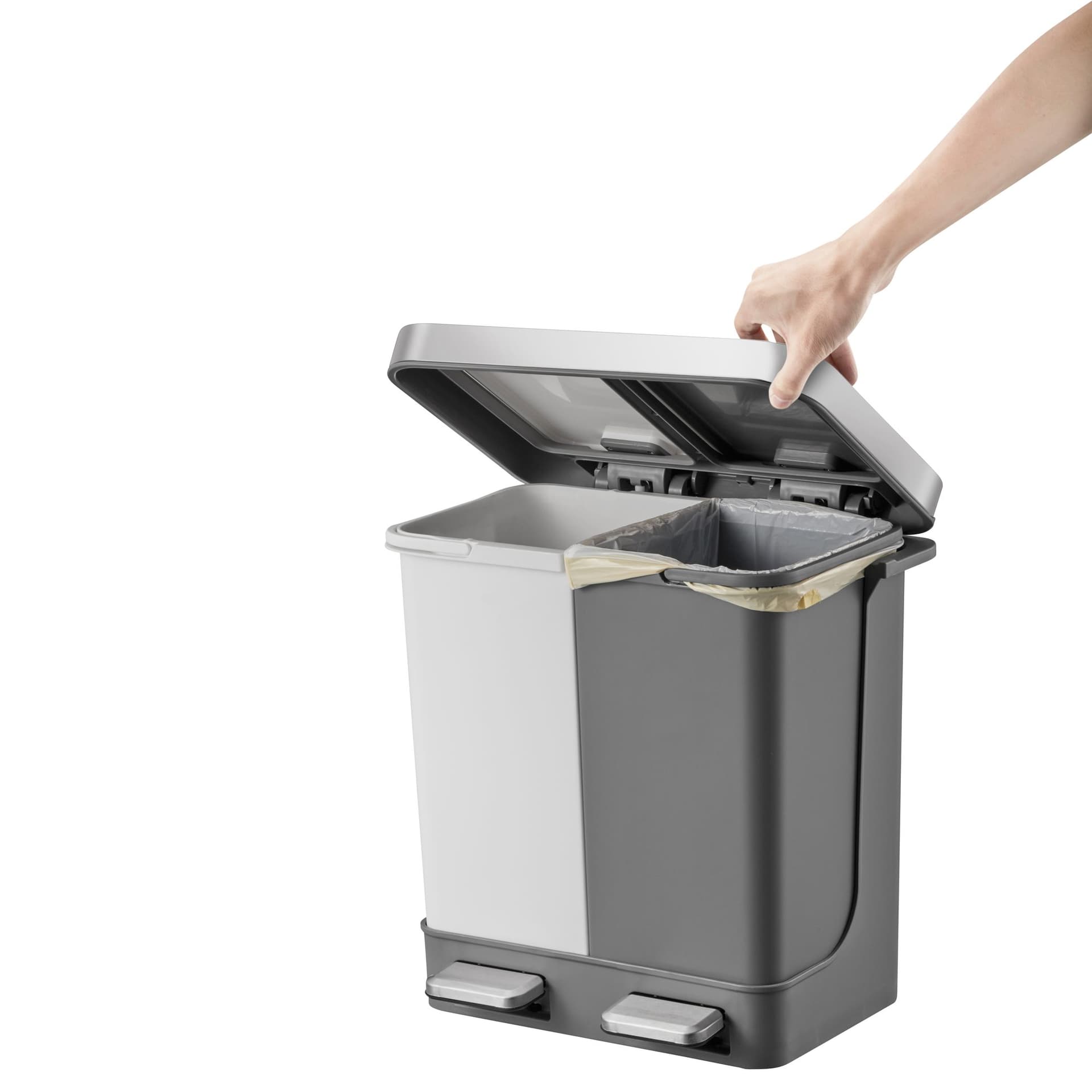 Pedaalemmer EKO Hana Duo Recycling 2x10 liter grijs wit 2