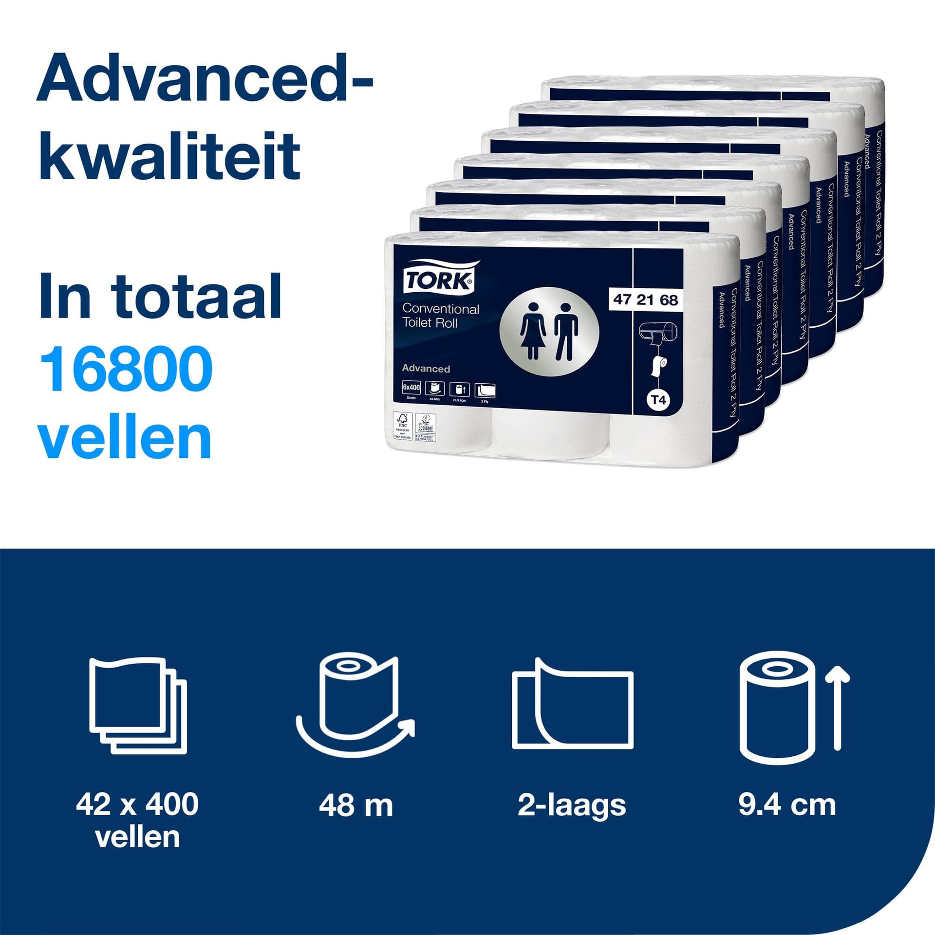 Toiletpapier Tork T4 Advanced 2-laags 400 vel wit 472168 2