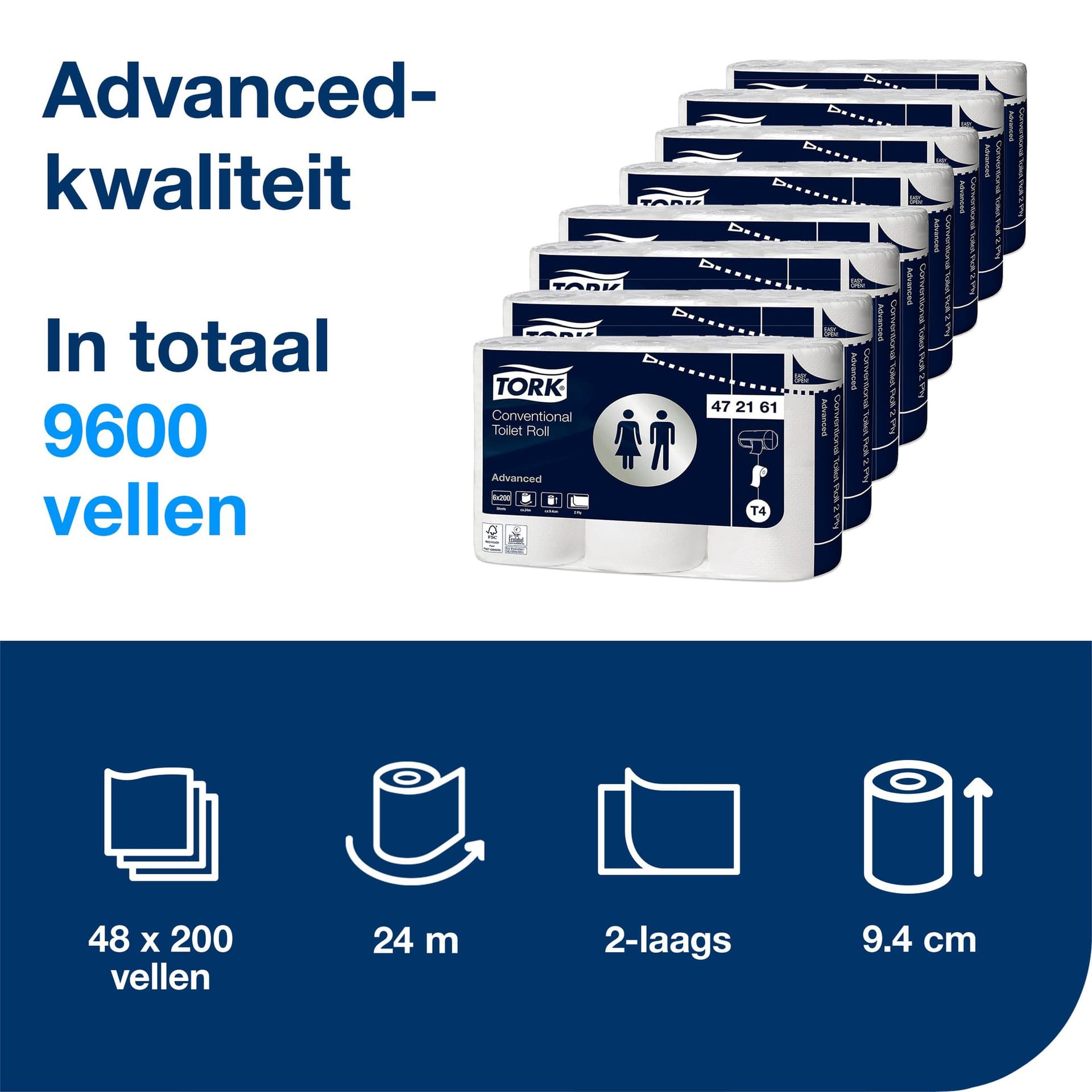 Toiletpapier Tork T4 Advanced 2-laags 200 vel wit 472161 2