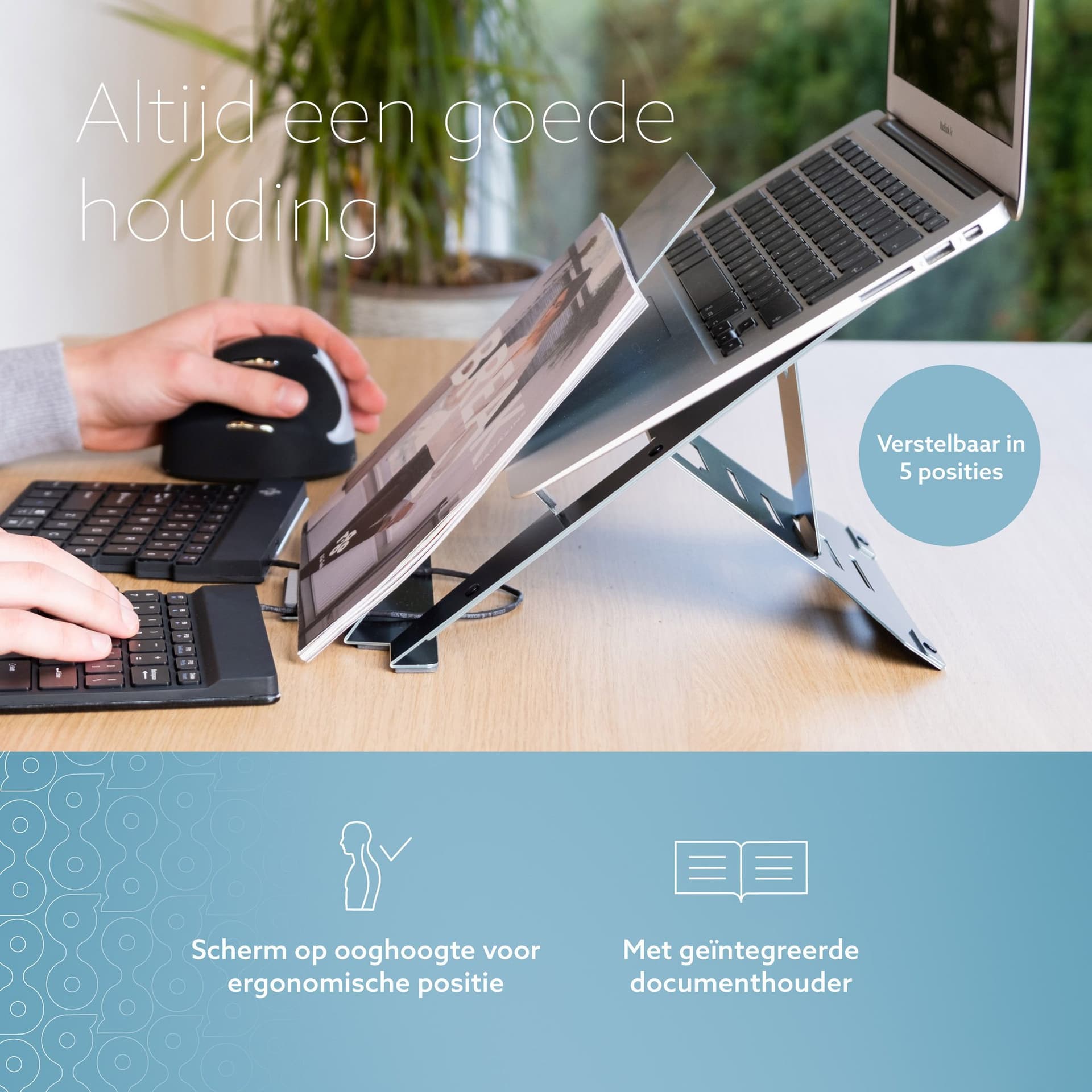 Laptopstandaard R-Go Riser Documenthouder 2