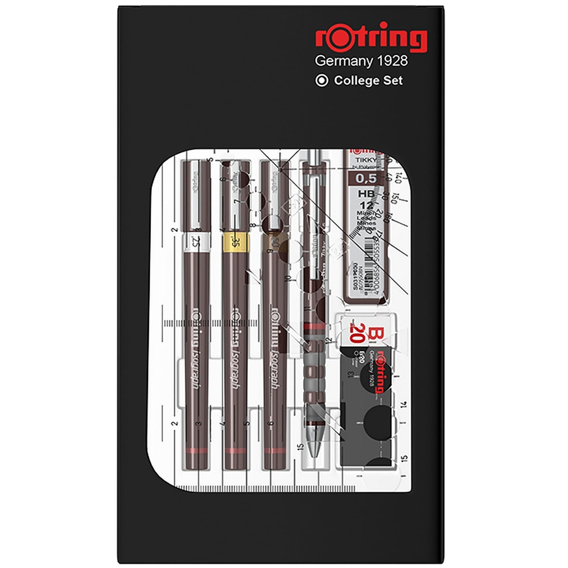 Tekenset rOtring Isograph college 0.25mm, 0.35mm en 0.5mm 34 stuks 2
