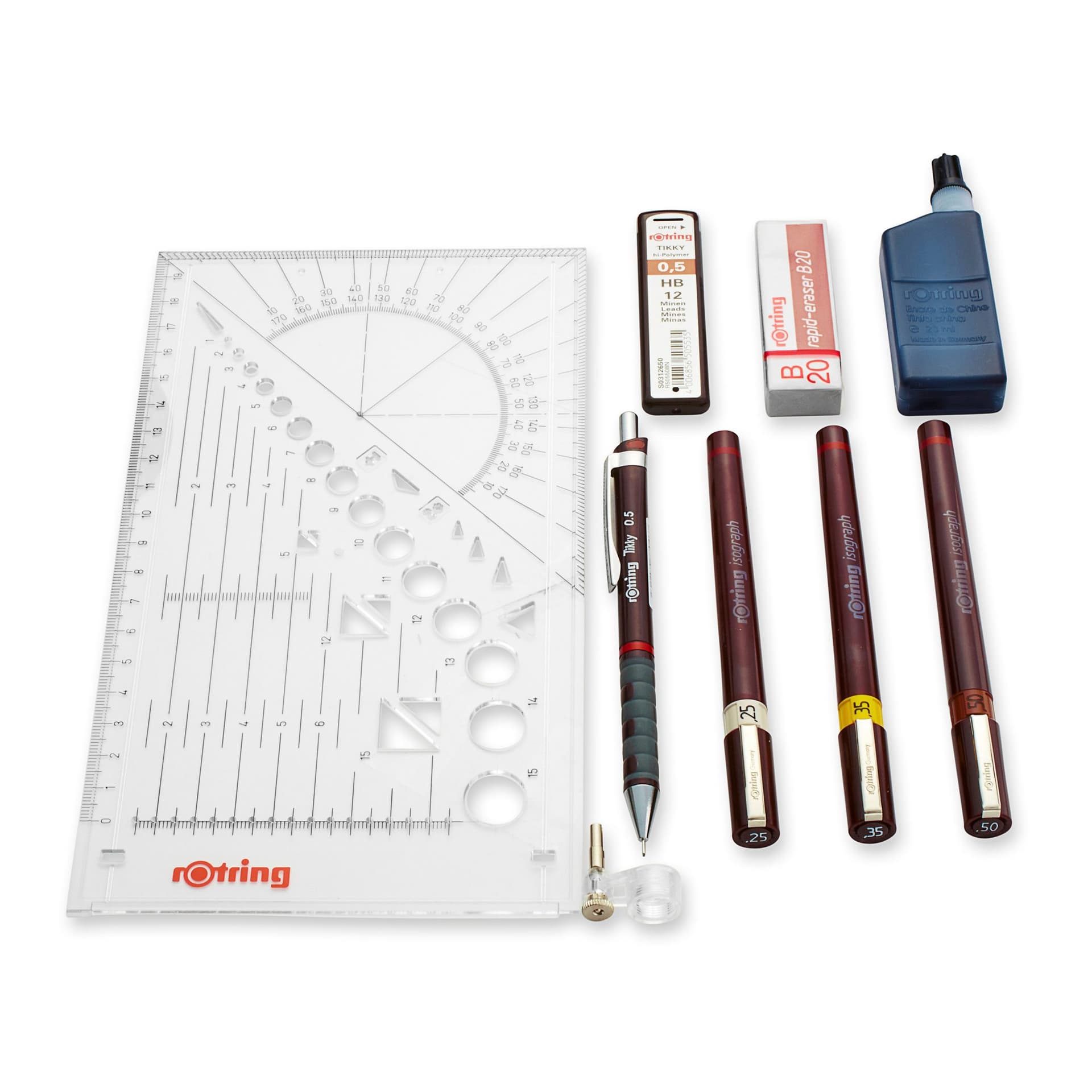 Tekenset rOtring Isograph college 0.25mm, 0.35mm en 0.5mm 34 stuks 3