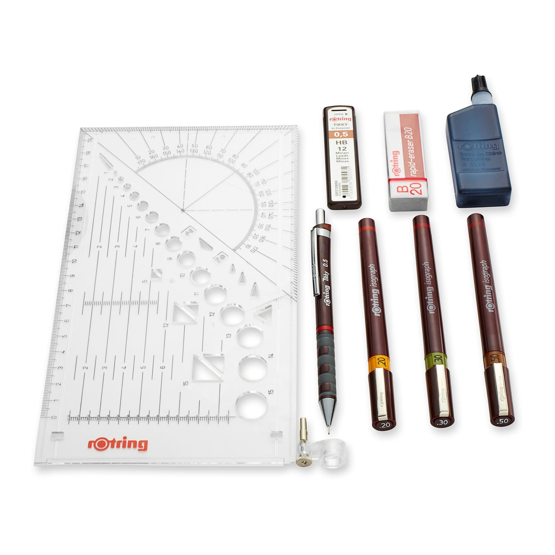 Tekenset rOtring Isograph college 0.2mm, 0.3mm en 0.5mm set à 3 stuks 3