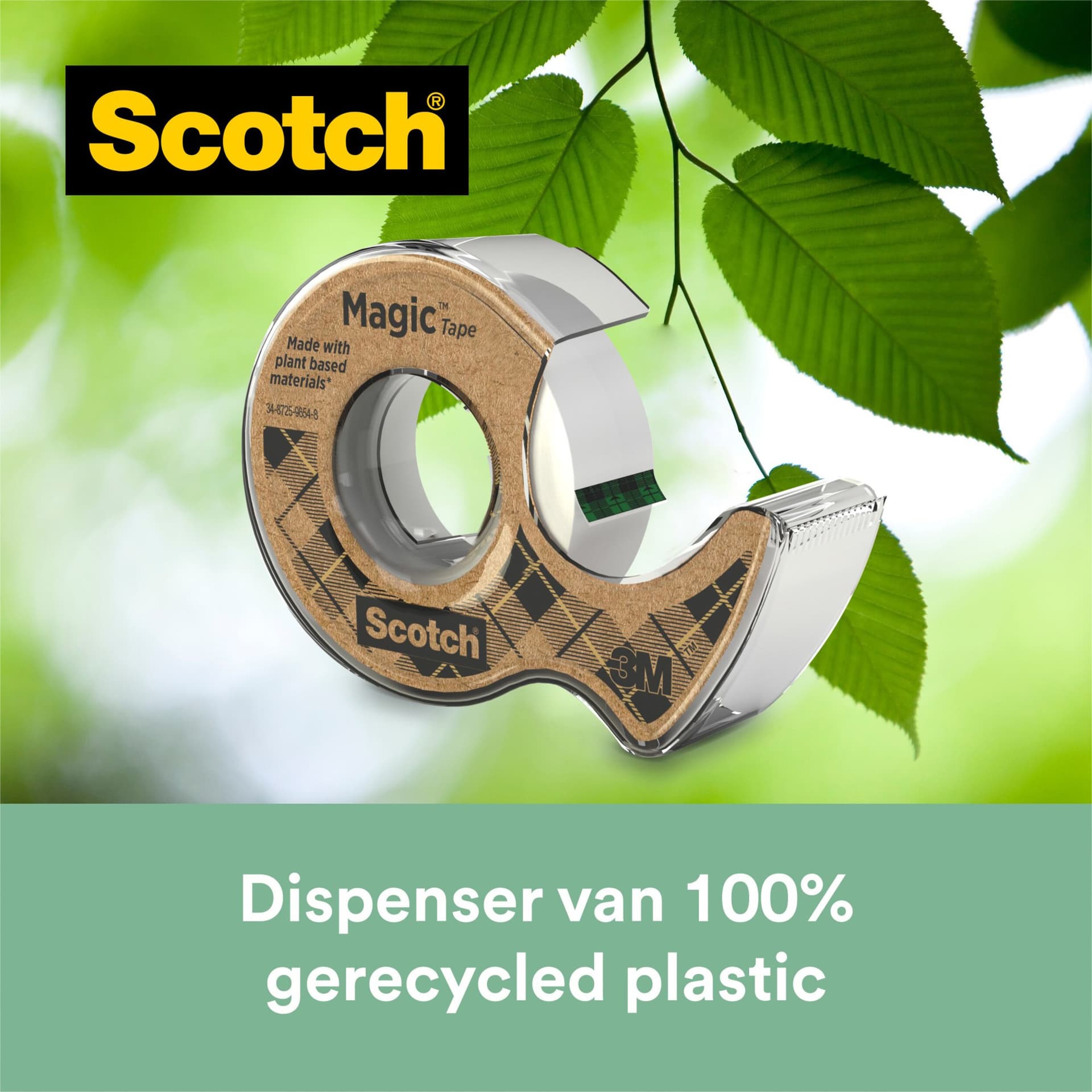 Plakband Scotch Magic 919 19mmx20m transparant + gerecyclede afroller 2