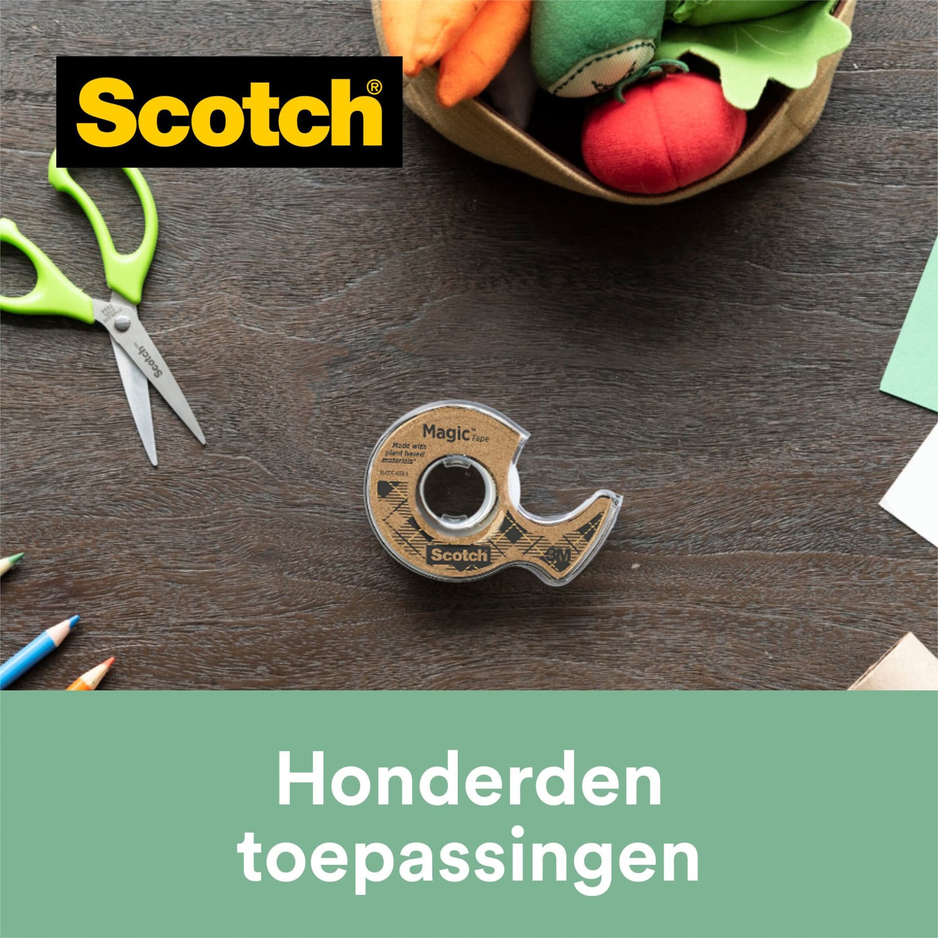 Plakband Scotch Magic 919 19mmx20m transparant + gerecyclede afroller 5