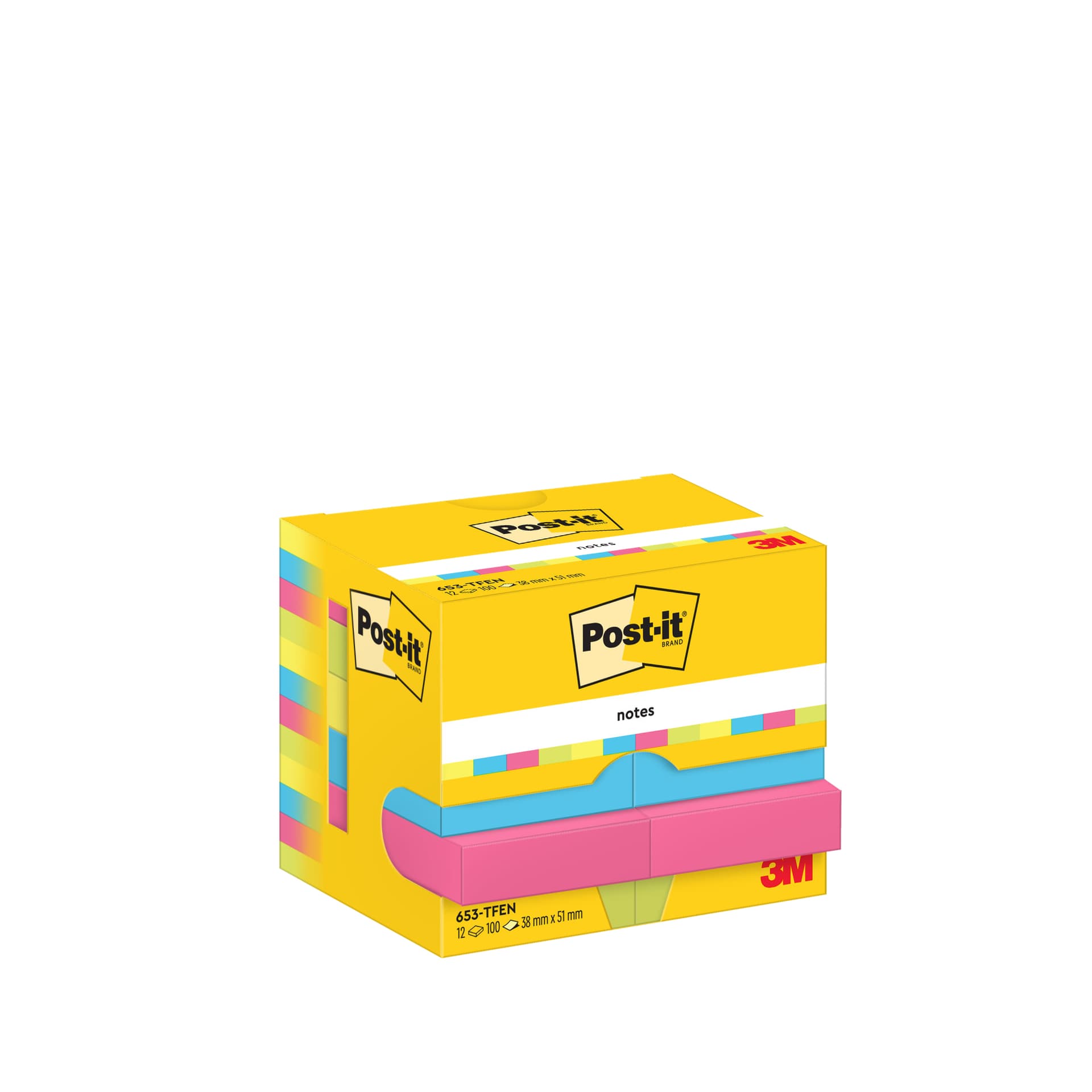 Memoblok 3M Post-it 653 38x51mm neon assorti kleur 12 stuks 2