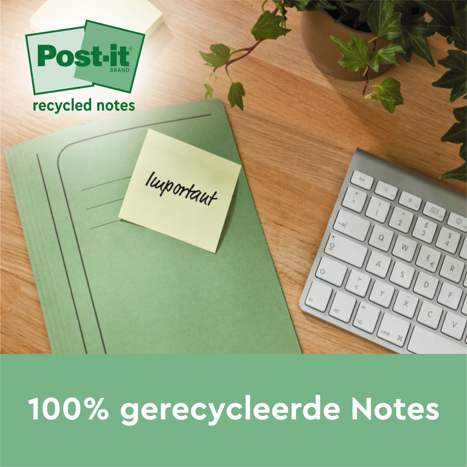 Memoblok 3M Post-it 654 76x76mm recycle geel 18 + 6 gratis 3