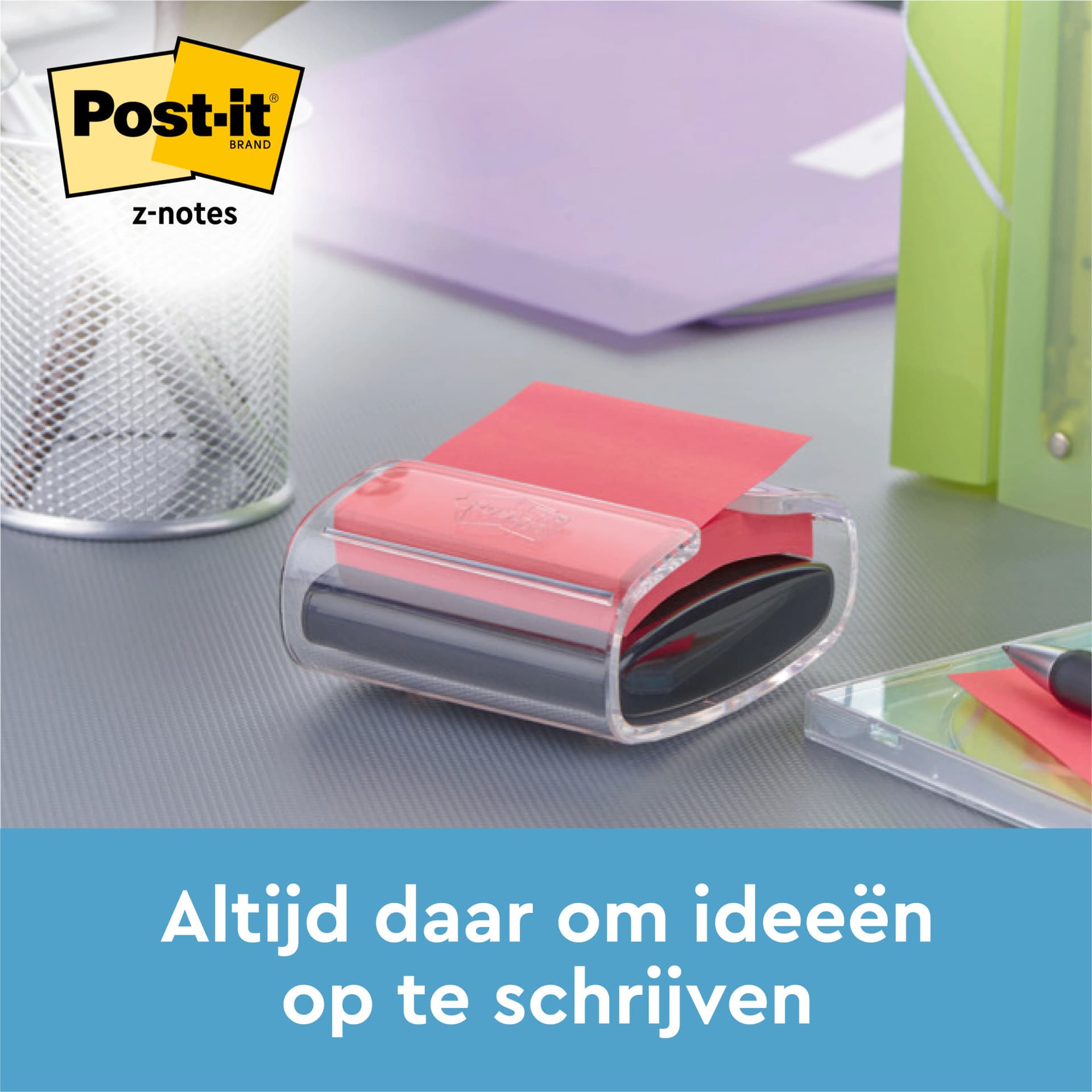 Memoblokdispenser 3M tbv Post-it Z-Note 76x76mm transparant + 12 blok Z-notes 2