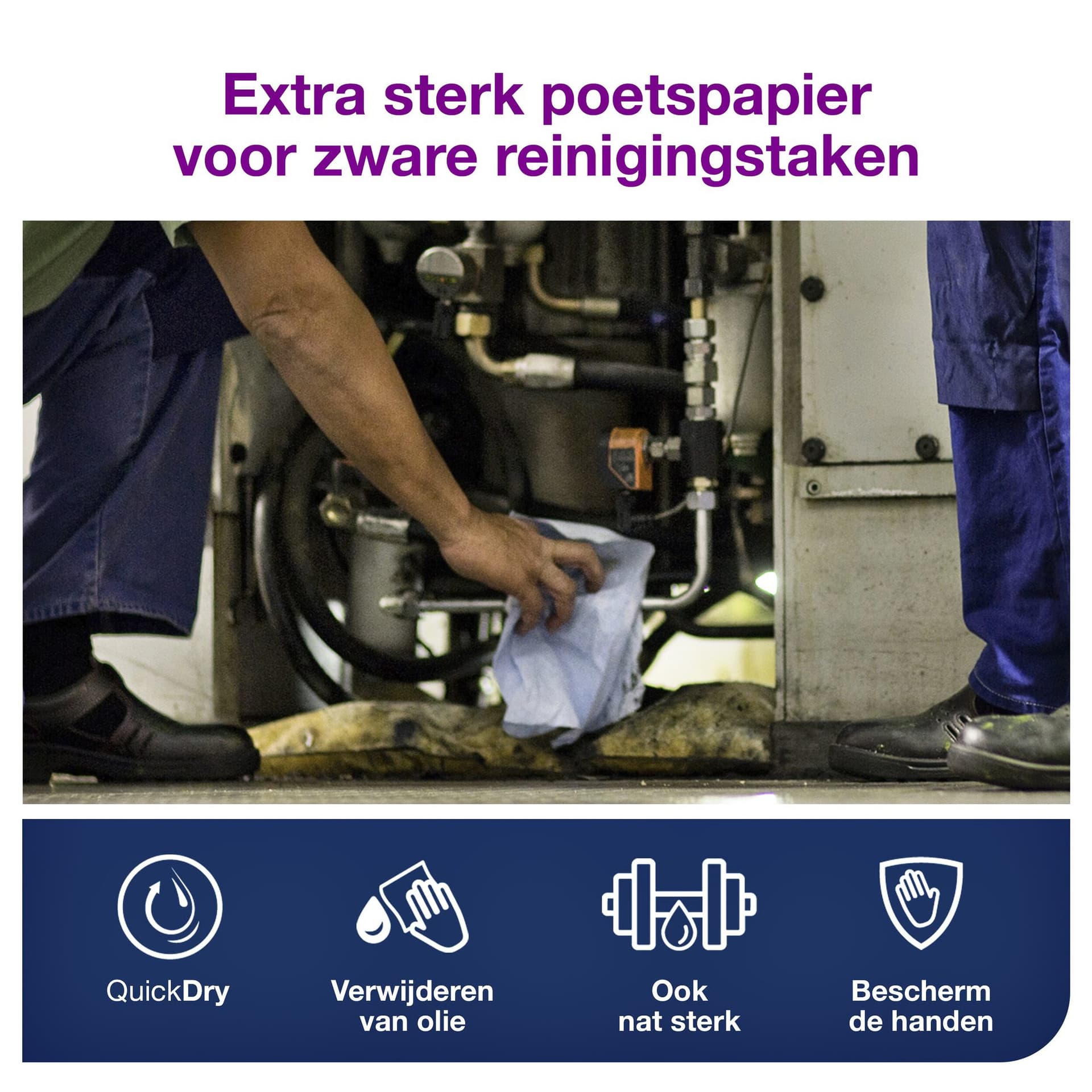 Reinigingsdoek Tork W4 Premium Industrial Heavy-Duty gevouwen 3-laags 5x100 vel blauw 130082 3