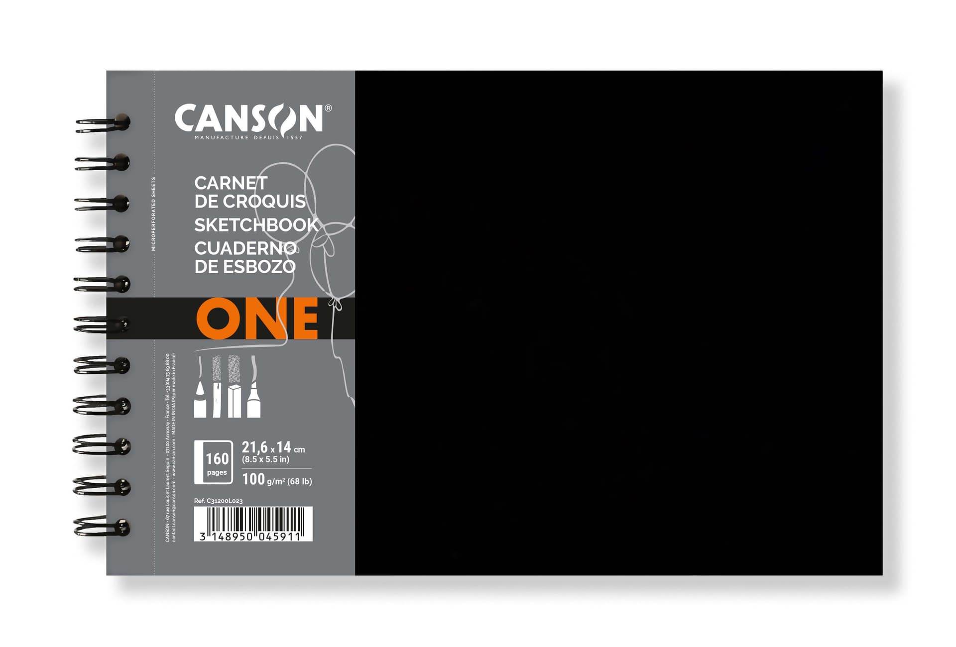 Schetsboek Canson Art Book One spiraalgebonden 160vel 100gr 216x140mm wit