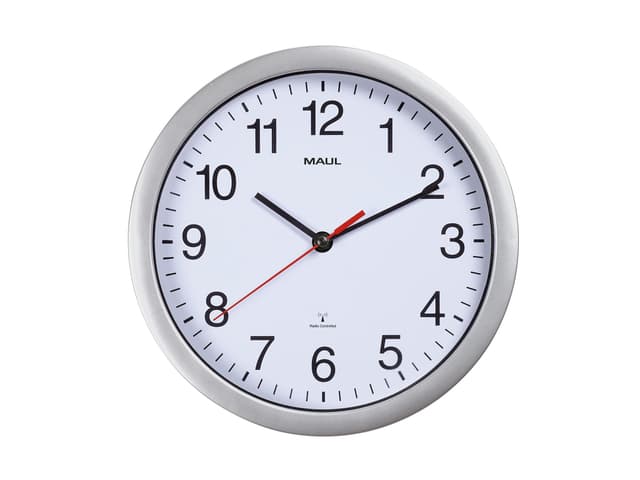 Wandklok MAUL Run RC Ø25x5cm kunststof zilver/wit incl batterij