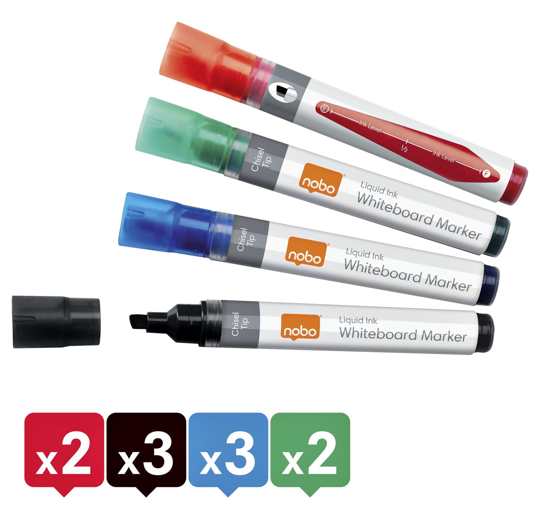 Whiteboardmarker Nobo Liquid ink schuin assorti 4mm 10stuks 2