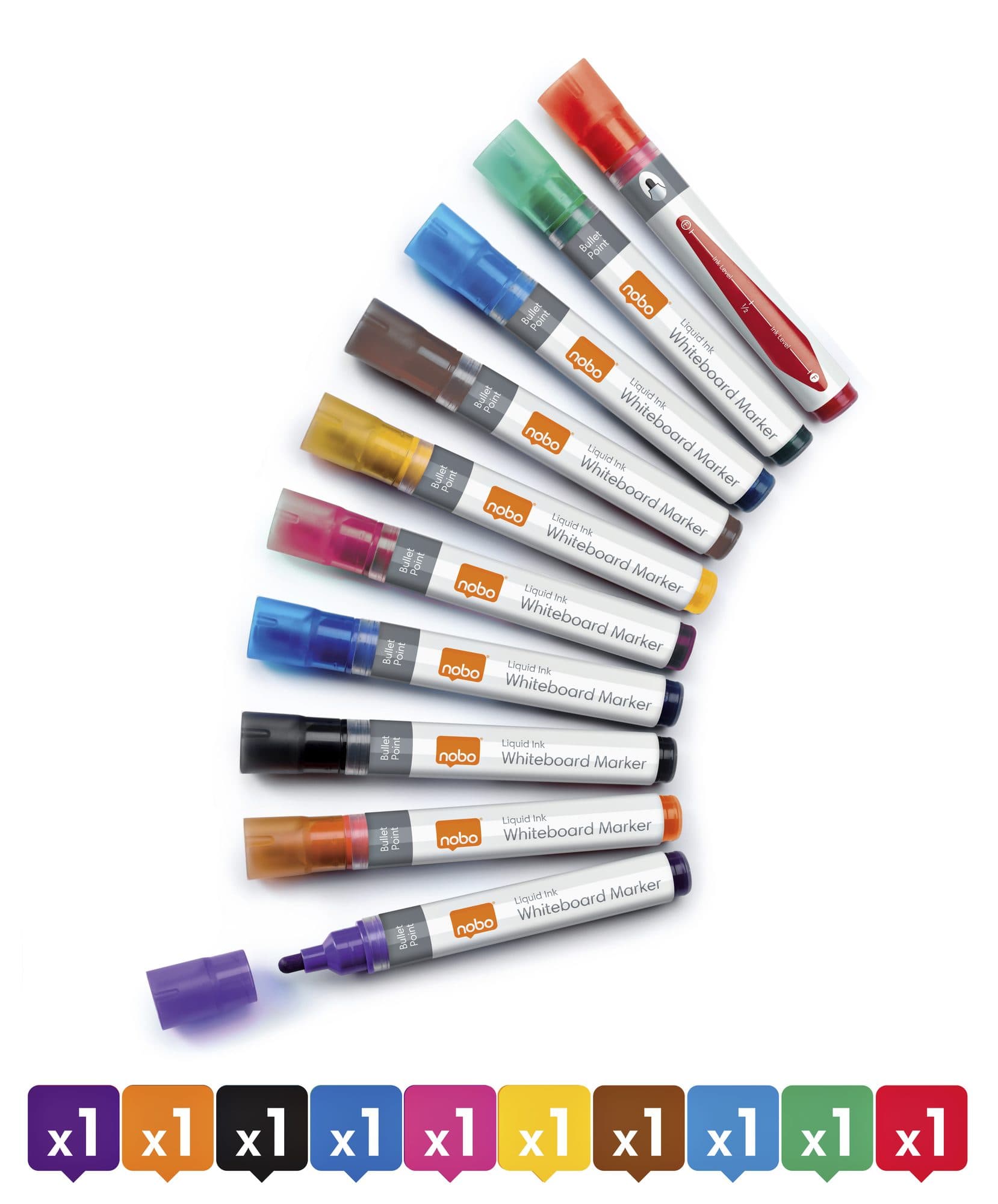 Whiteboardmarker Nobo Liquid ink rond assorti 3mm 10stuks 2