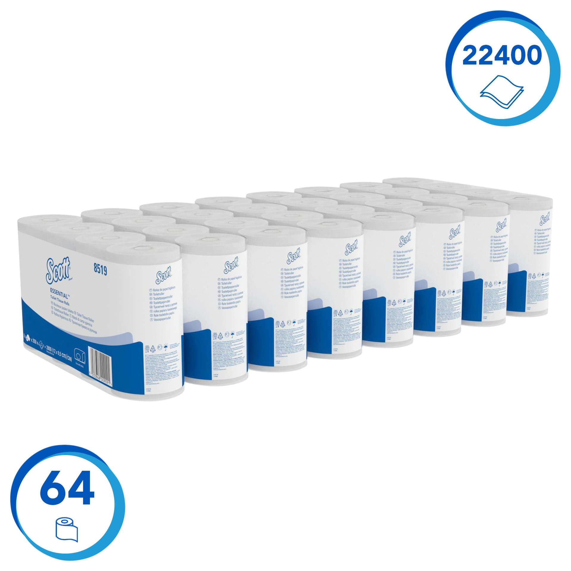 Toiletpapier Scott Essential 2-laags 350 vel wit 8519 2