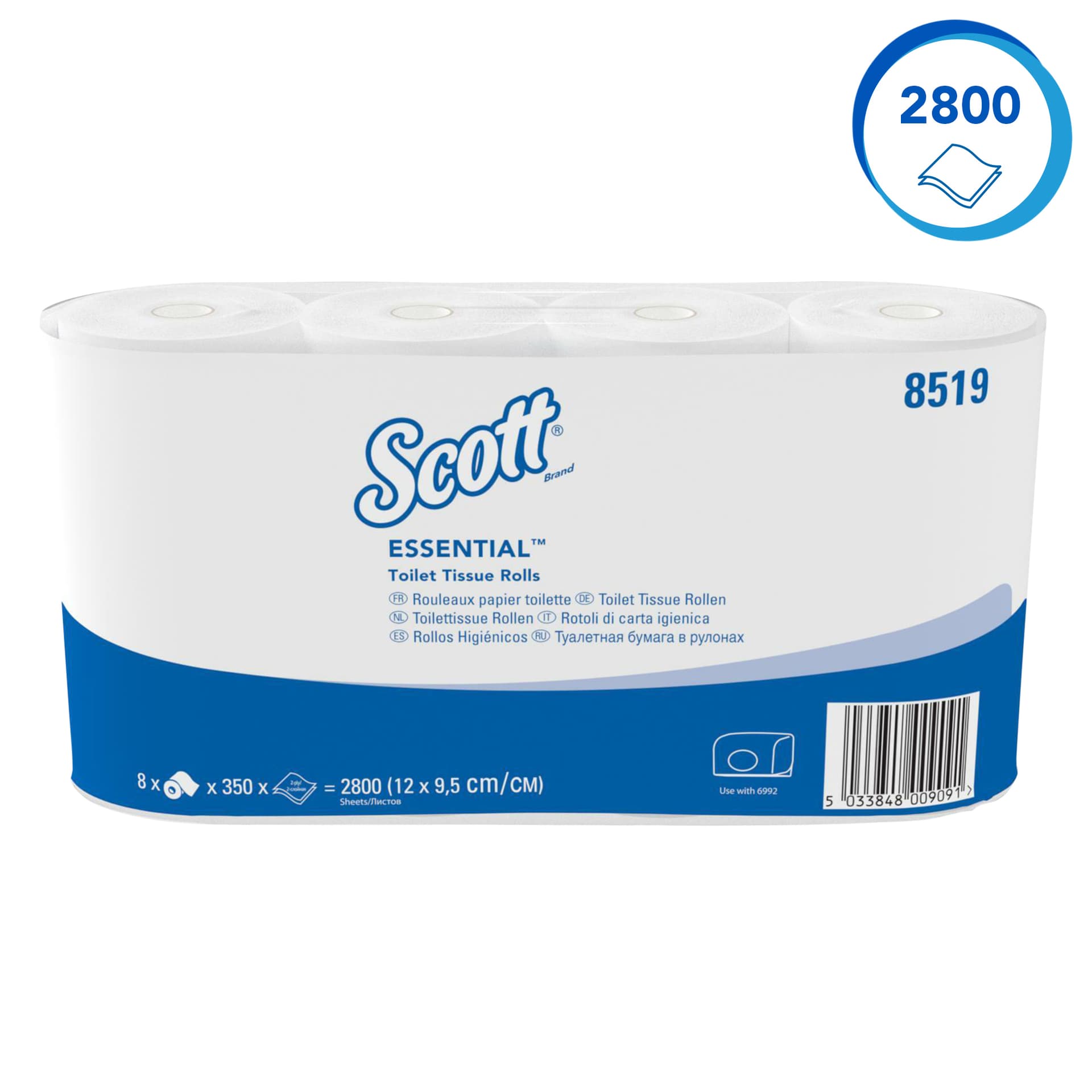 Toiletpapier Scott Essential 2-laags 350 vel wit 8519 3