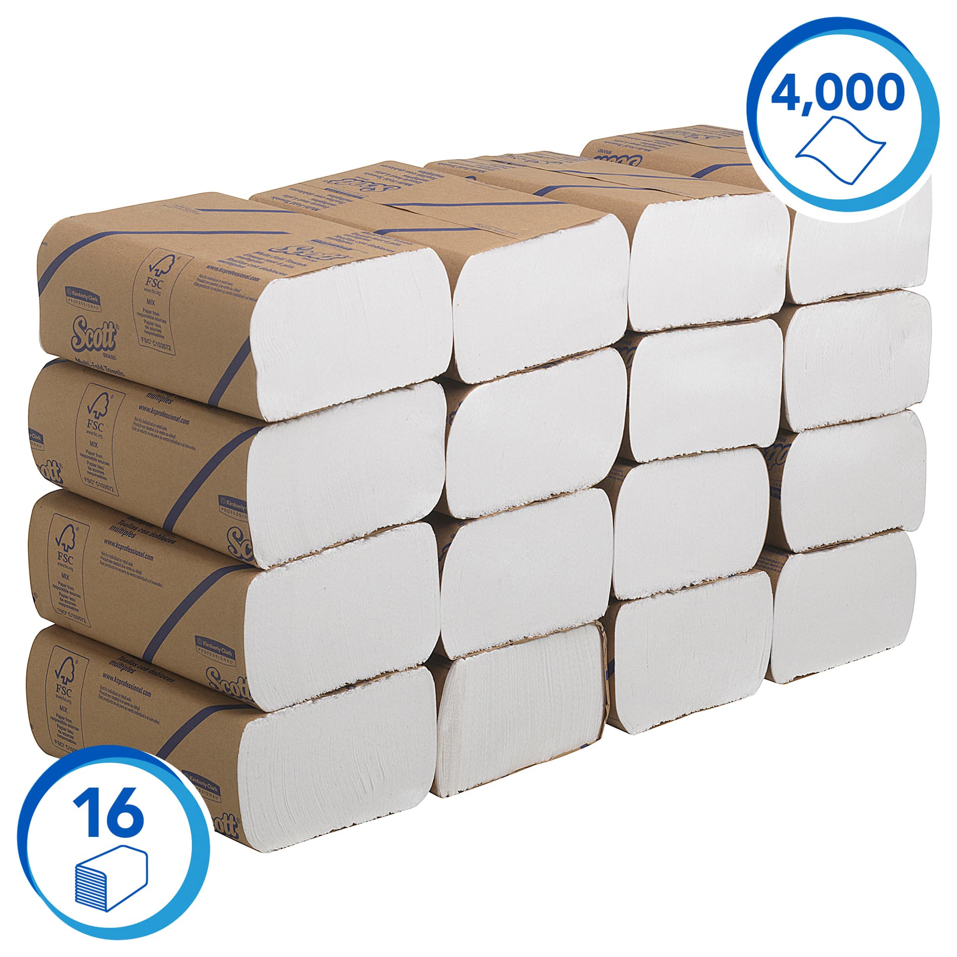 Handdoek Scott m-vouw 1-laags 203x240mm 16x250 vel wit 3749 2