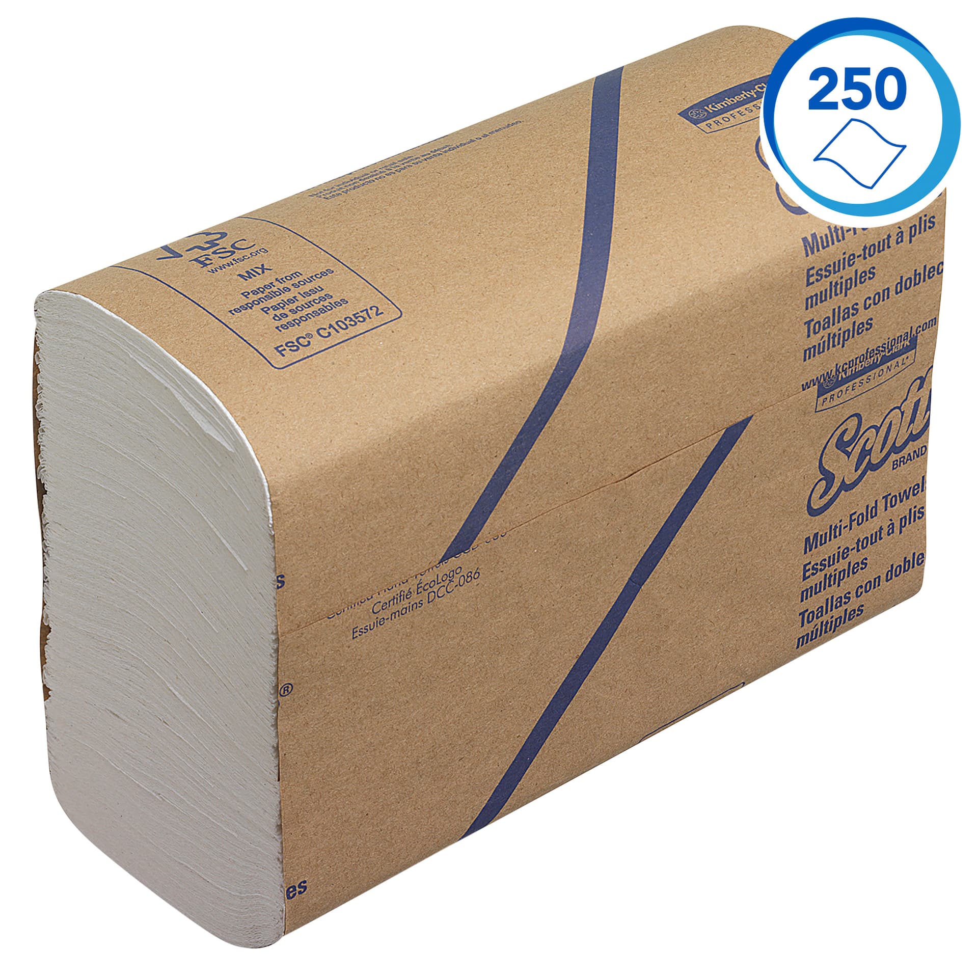 Handdoek Scott m-vouw 1-laags 203x240mm 16x250 vel wit 3749 3
