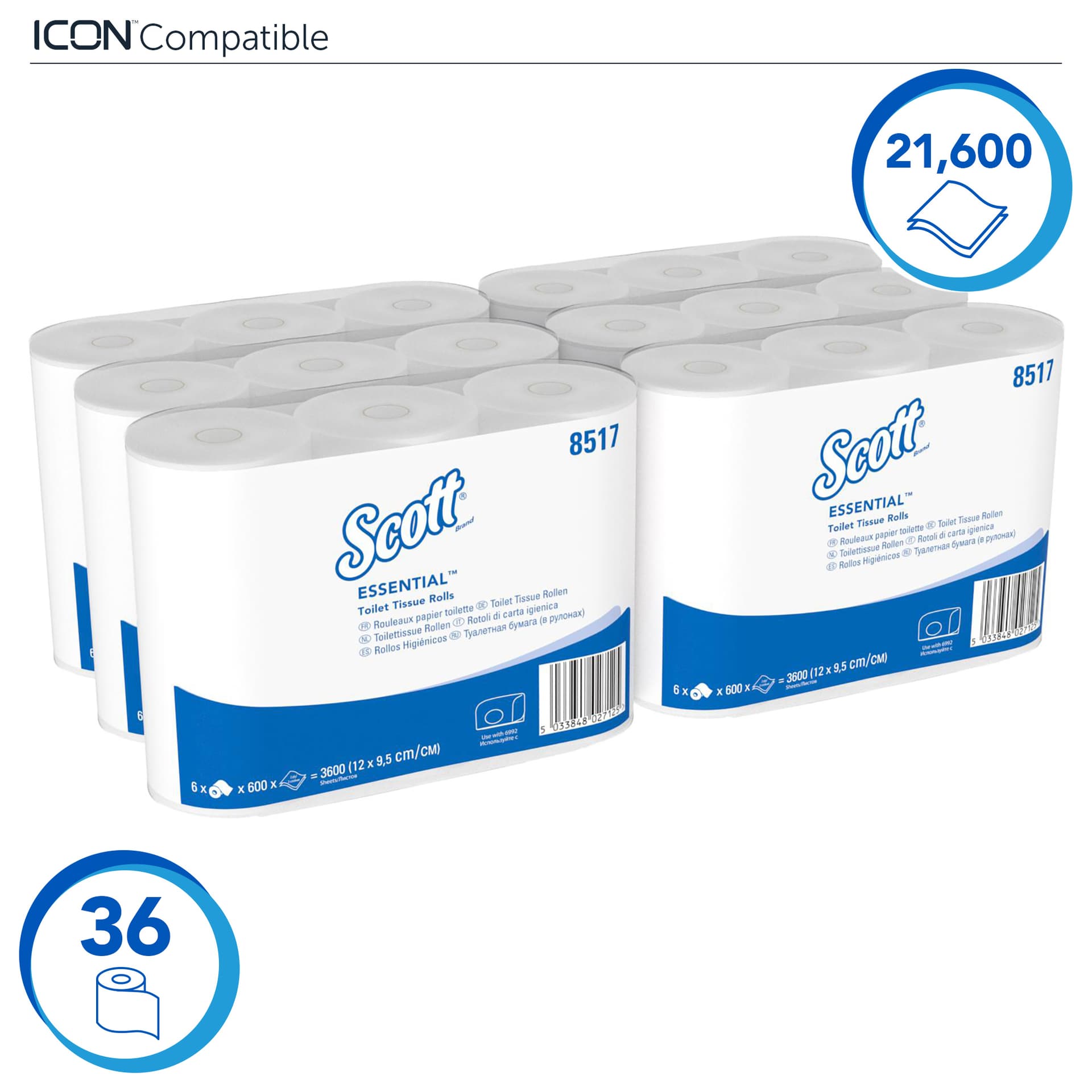 Toiletpapier Scott Essential 2-laags 600 vel wit 8517 2