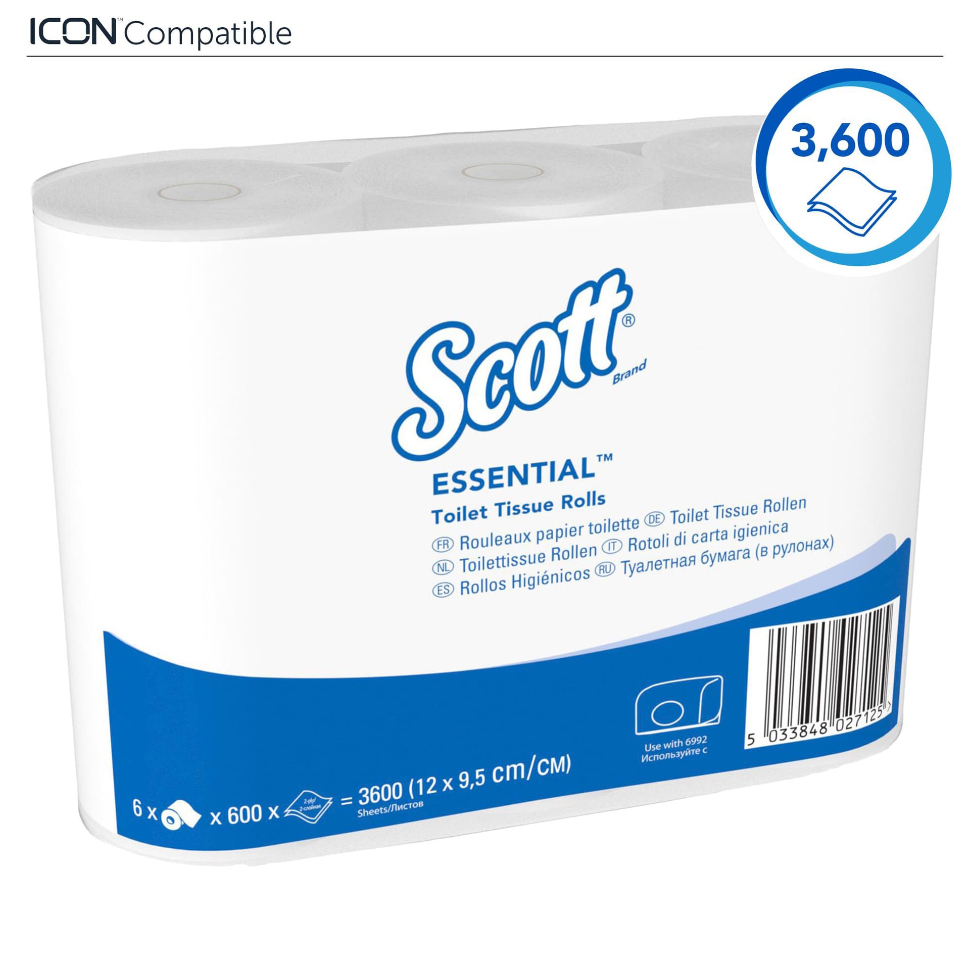 Toiletpapier Scott Essential 2-laags 600 vel wit 8517 3