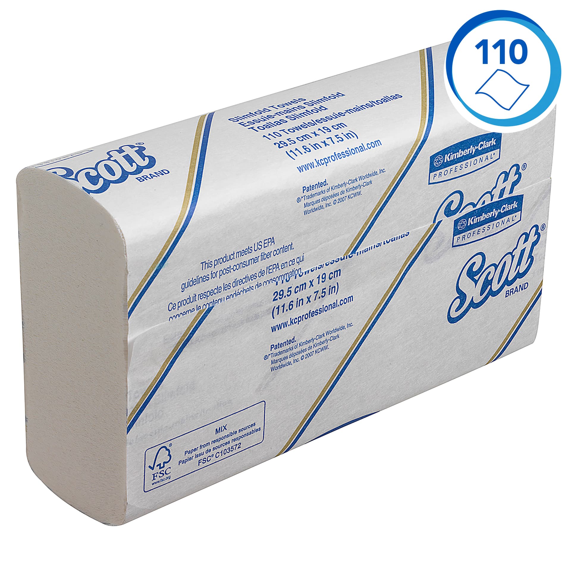 Handdoek Scott Slimfold m-vouw 1-laags 190x300mm 16x110 vel wit 5856 3