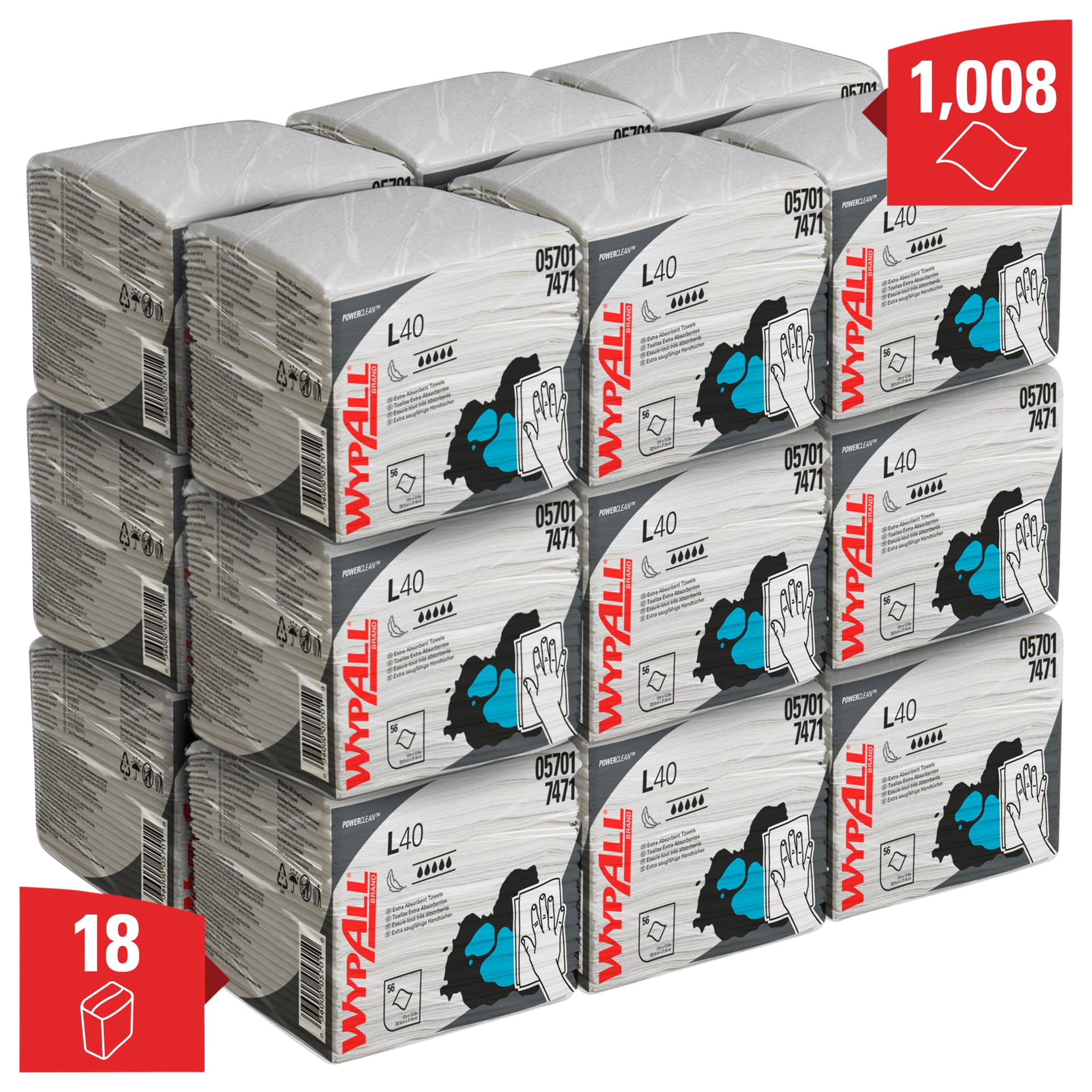 Reinigingsdoek WypAll L40 PowerClean 1-laags 18x56 vel wit 7471 2