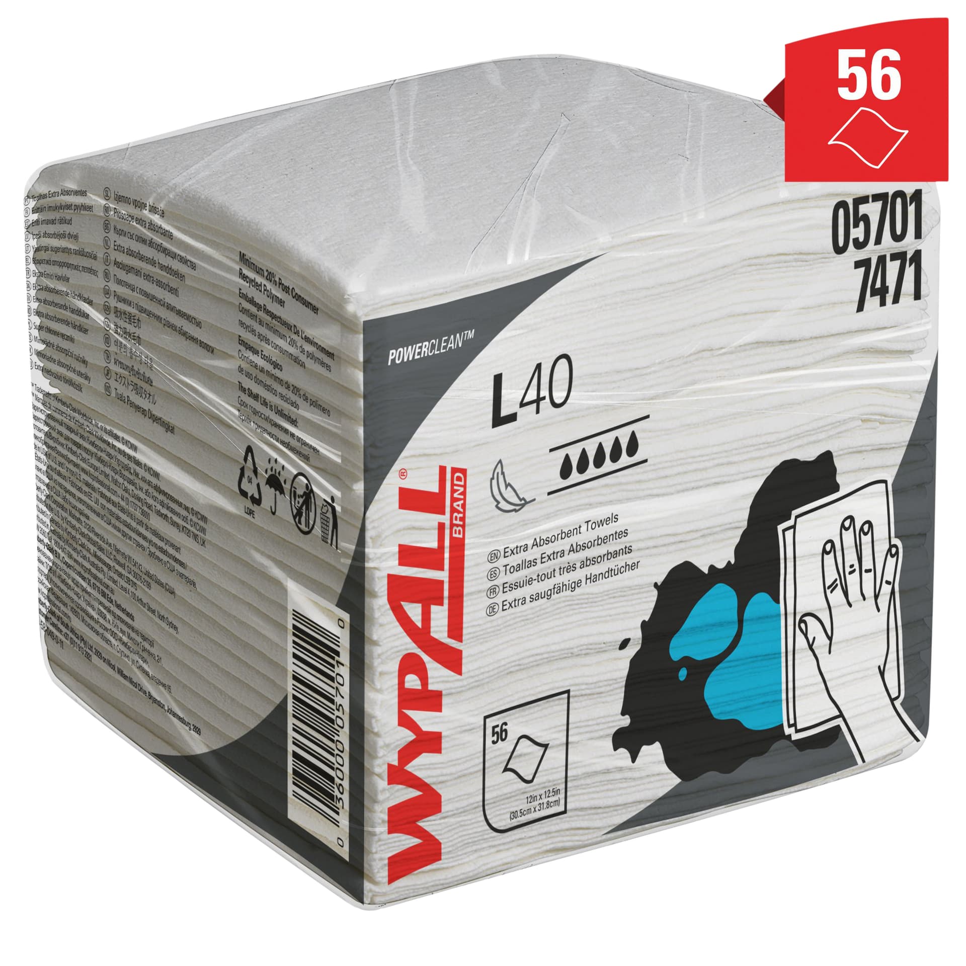 Reinigingsdoek WypAll L40 PowerClean 1-laags 18x56 vel wit 7471 3