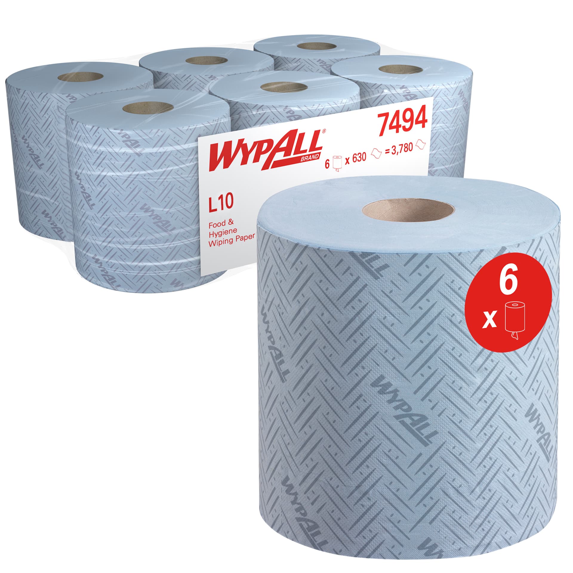 Poetspapier WypAll L10 GeneralClean 1-laags 630 vel blauw 7494